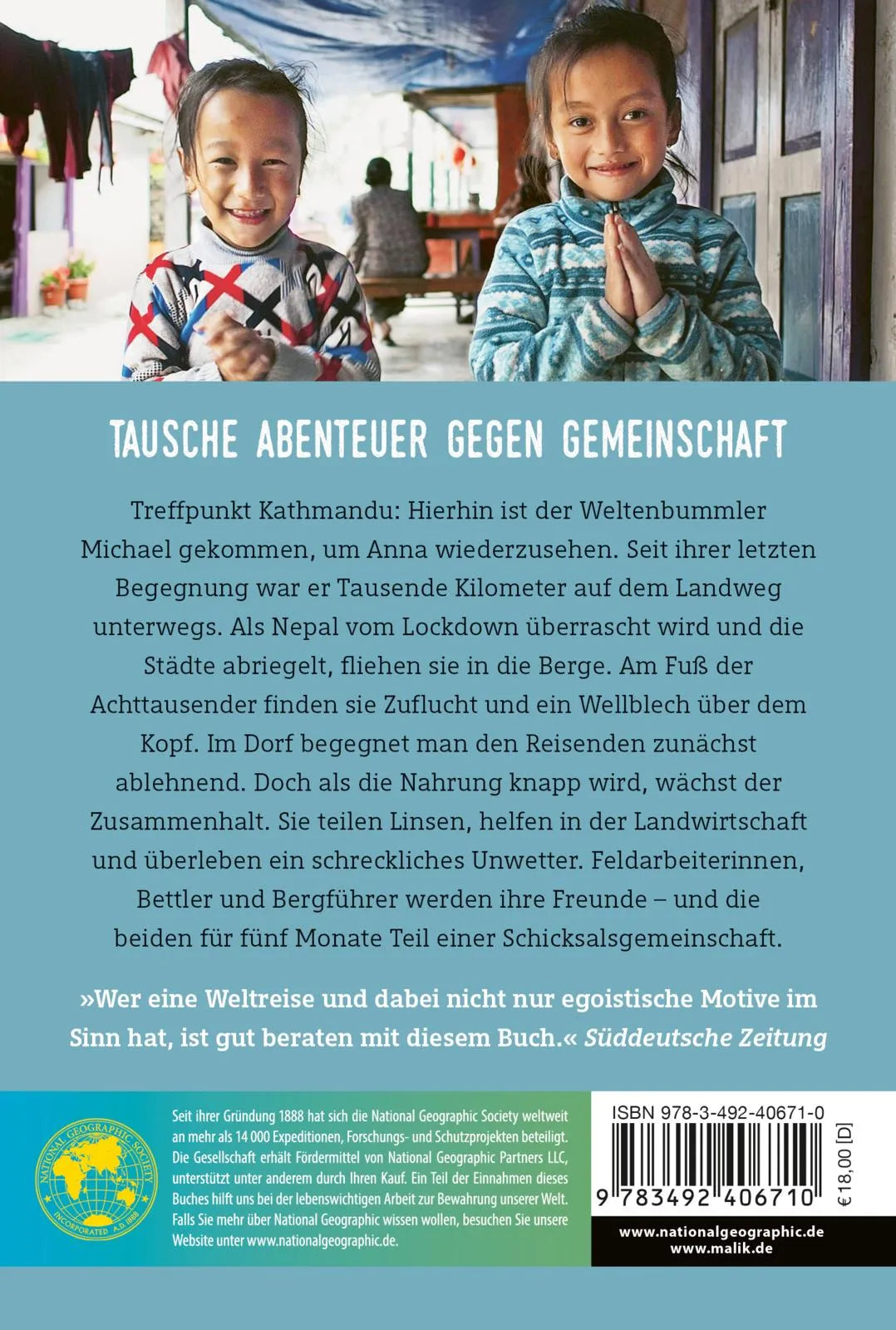 Buchrückseite von 'Namaste Himalaya!' mit Klappentext - Taschenbuch