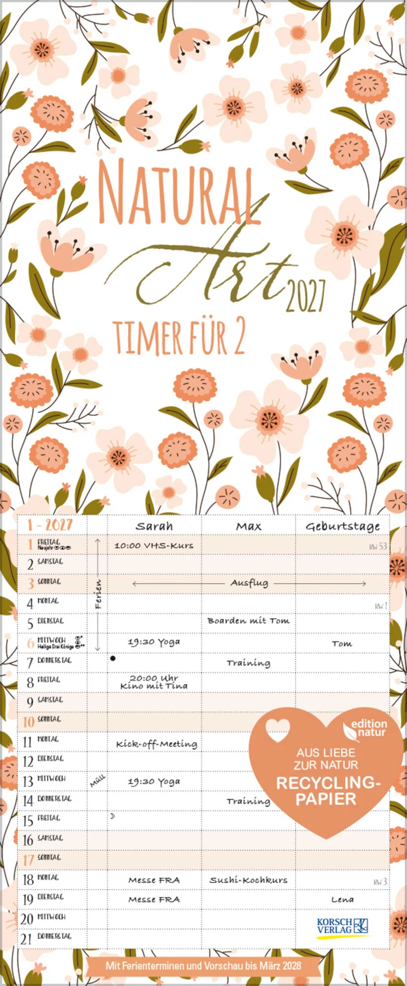 Taschenkalender: Natural Art Timer für 2 Recyclingpapier 2027