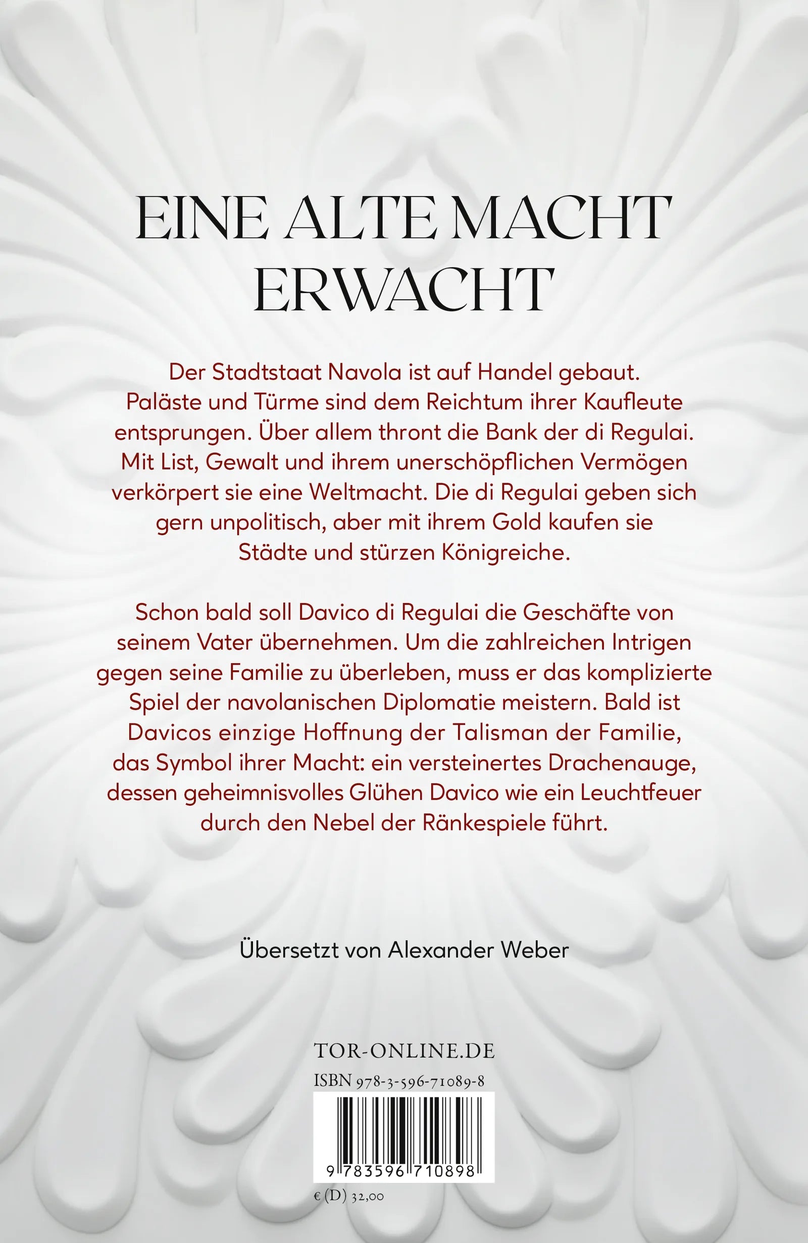 Buchrückseite von 'Navola' mit Klappentext - Gebundene Ausgabe