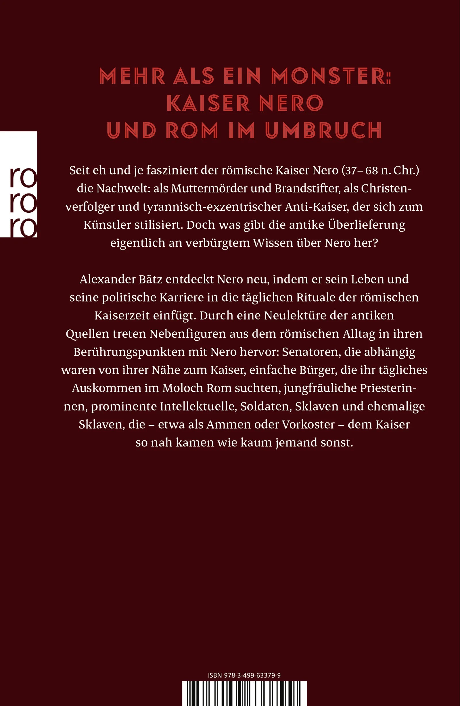 Buchrückseite von 'Nero' mit Klappentext - Taschenbuch