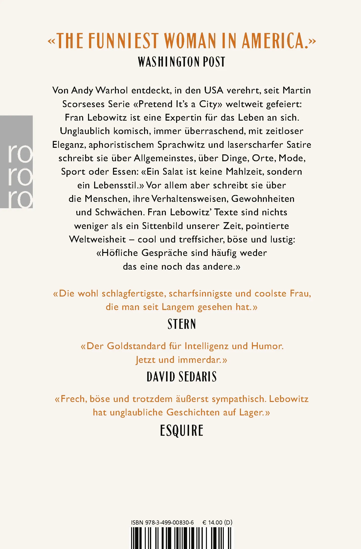 Buchrückseite von 'New York und der Rest der Welt' mit Klappentext - Taschenbuch
