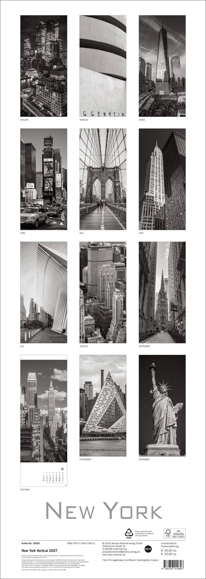 New York Vertical Kalender 2027 – Ansicht