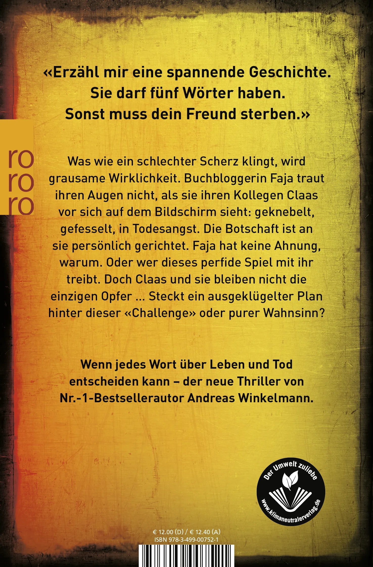 Buchrückseite von 'Nicht ein Wort zu viel' mit Klappentext - Taschenbuch