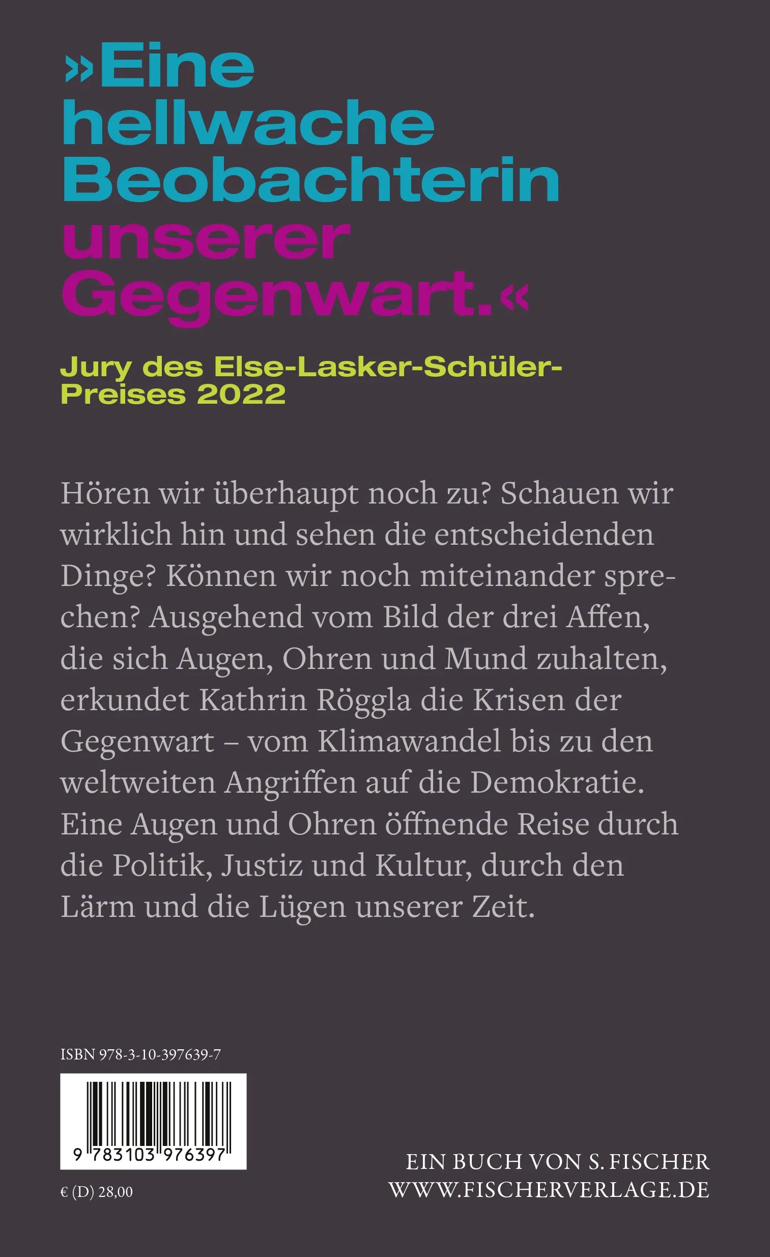 Buchrückseite von 'Nichts sagen. Nichts hören. Nichts sehen.' mit Klappentext - Gebundene Ausgabe