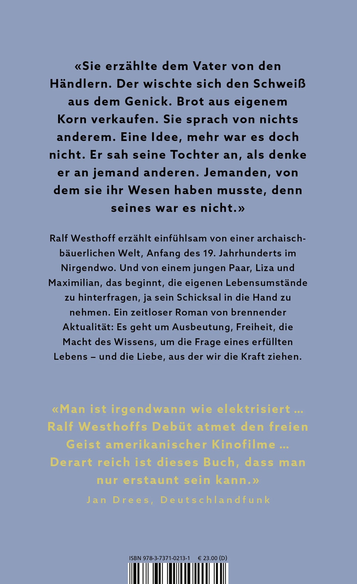 Buchrückseite von 'Niemals nichts' mit Klappentext - Gebundene Ausgabe