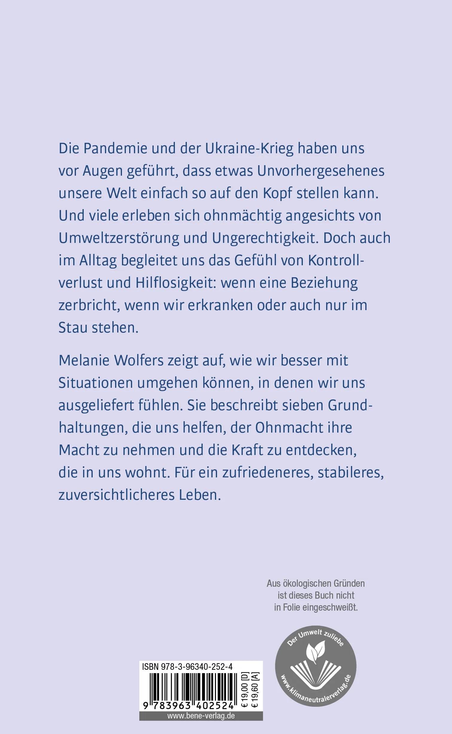 Buchrückseite von 'Nimm der Ohnmacht ihre Macht' mit Klappentext - Gebundene Ausgabe