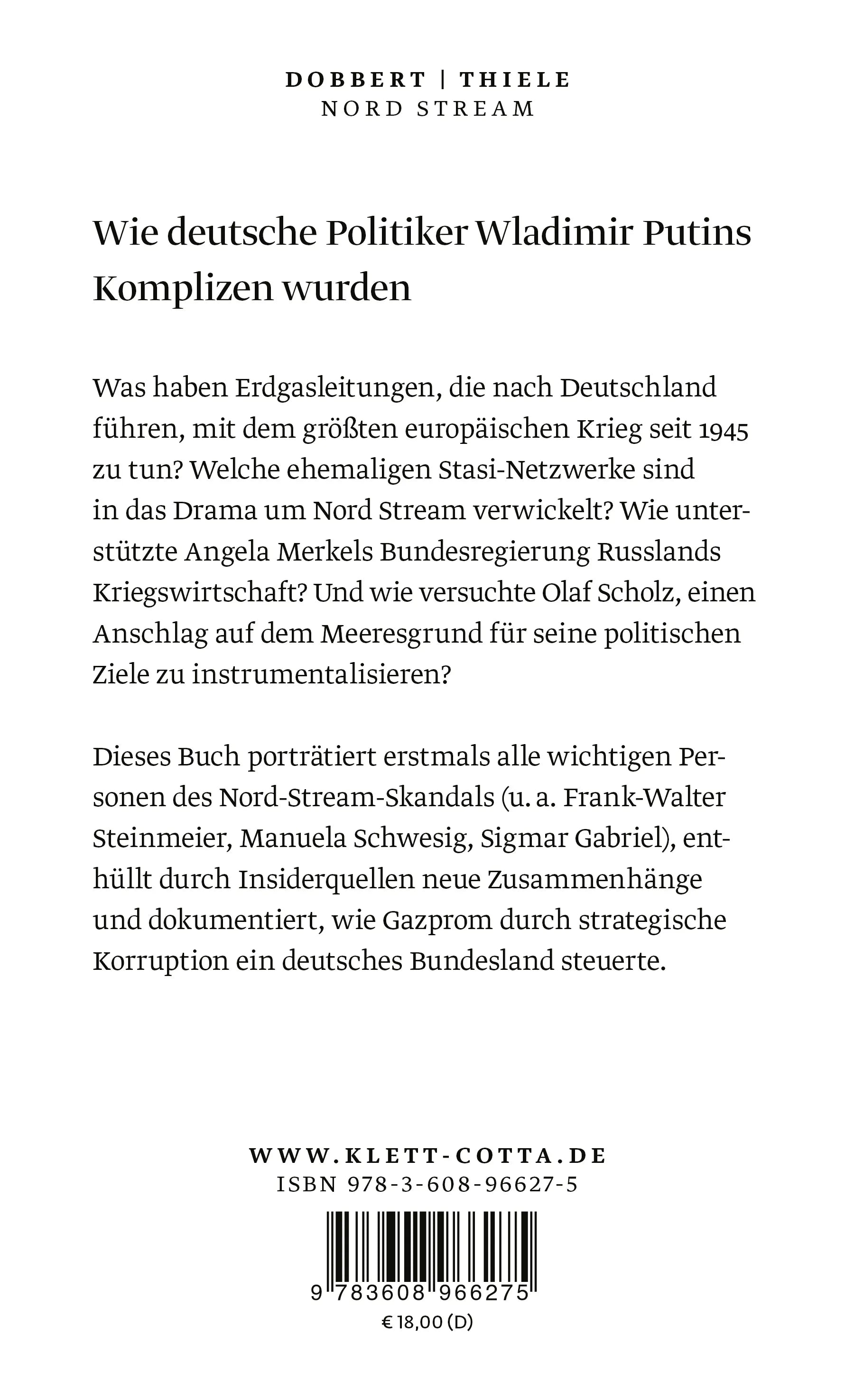 Buchrückseite von 'Nord Stream' mit Klappentext - Paperback