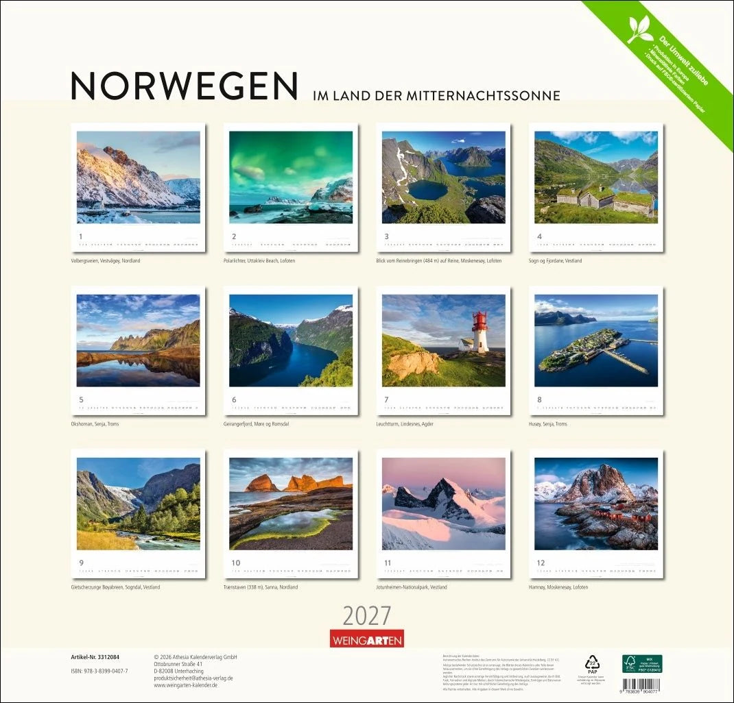 Norwegen Kalender 2027 - Im Land der Mitternachtssonne – Ansicht
