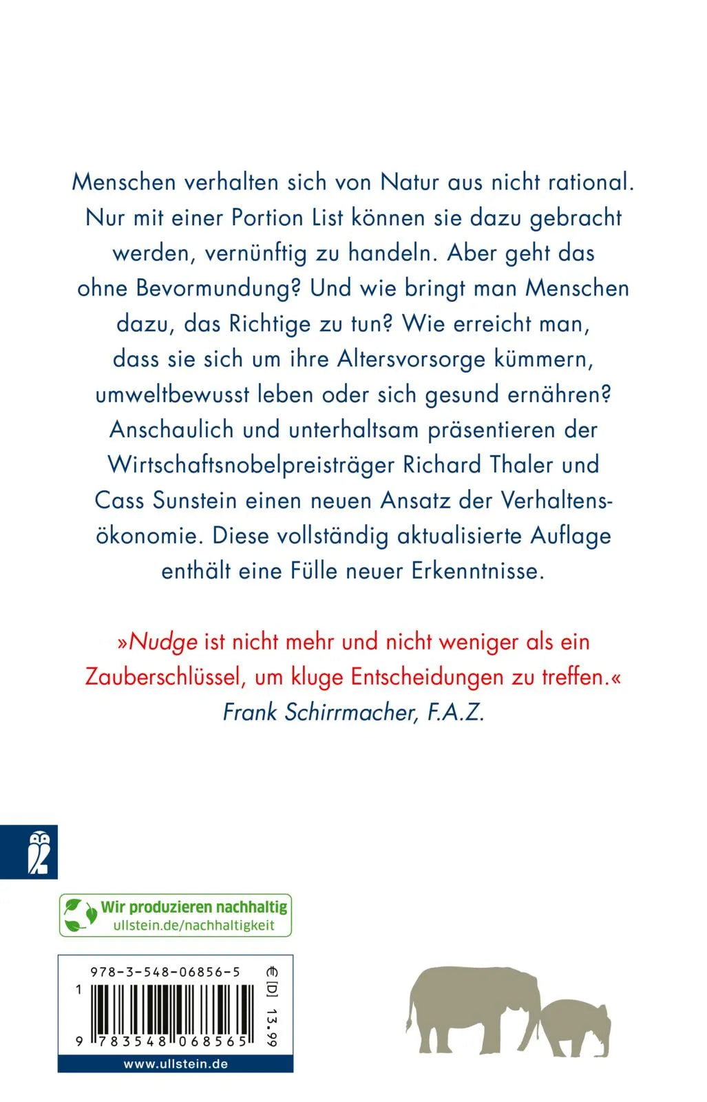 Buchrückseite von 'Nudge' mit Klappentext - Taschenbuch