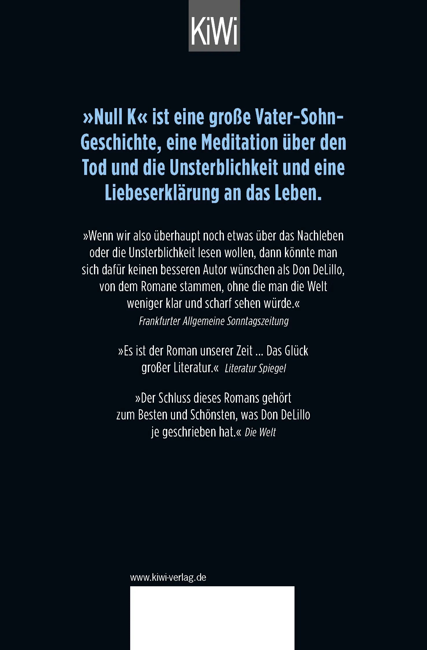 Buchrückseite von 'Null K' mit Klappentext - Taschenbuch