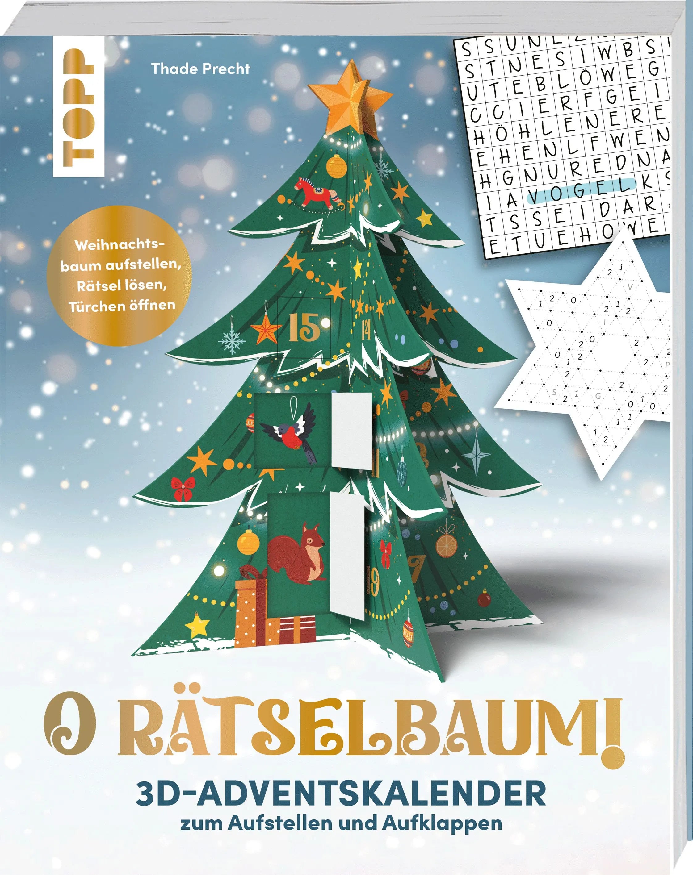 Cover: O Rätselbaum! – 3D-Adventskalender zum Aufstellen und Aufklappen (Taschenbuch) von Thade Precht