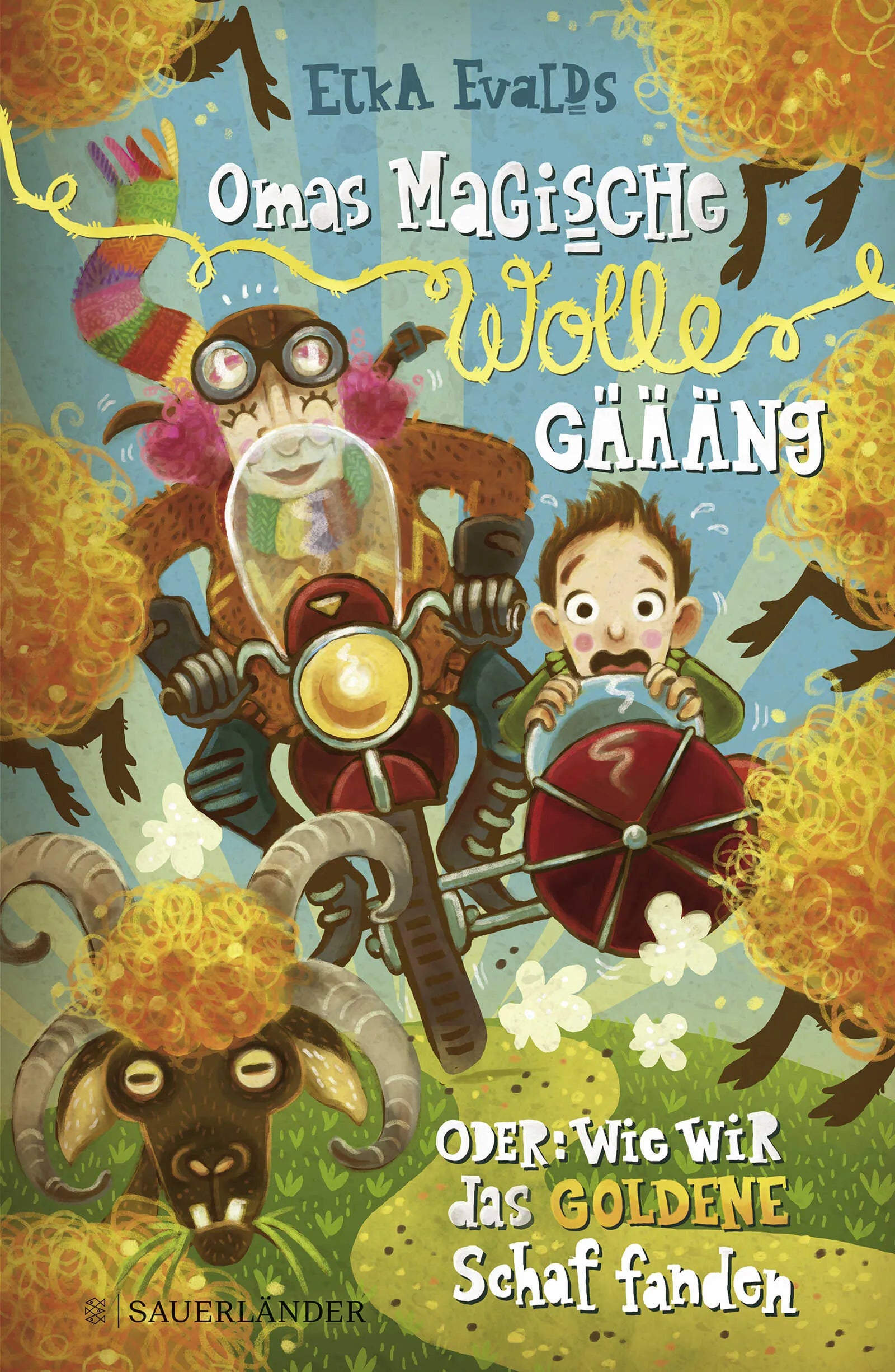 Buchcover von 'Omas magische Wolle-Gäääng oder Wie wir das goldene Schaf fanden' - Gebundene Ausgabe von Elka Evalds