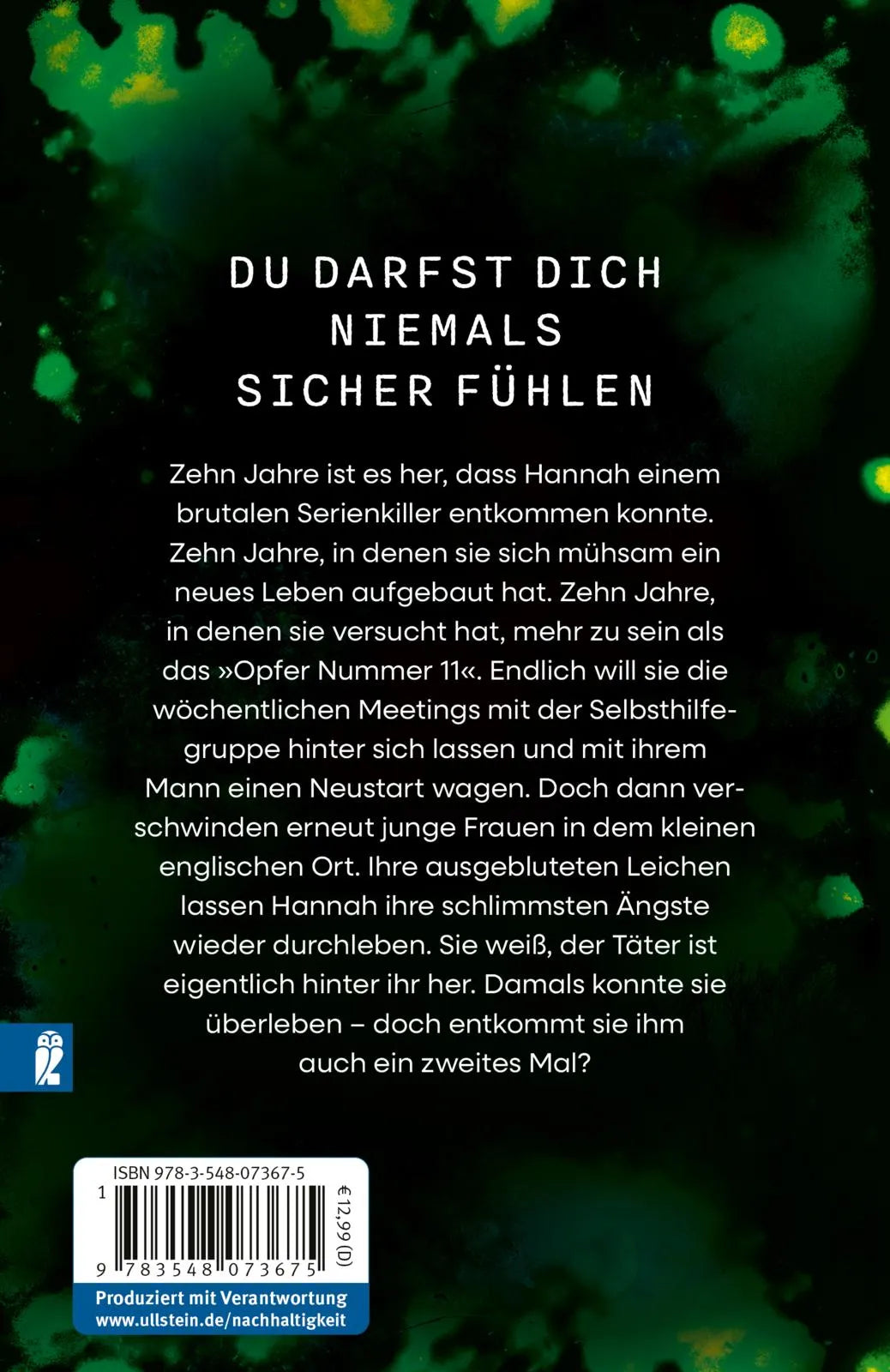 Buchrückseite von 'Opfer Nummer 11' mit Klappentext - Taschenbuch