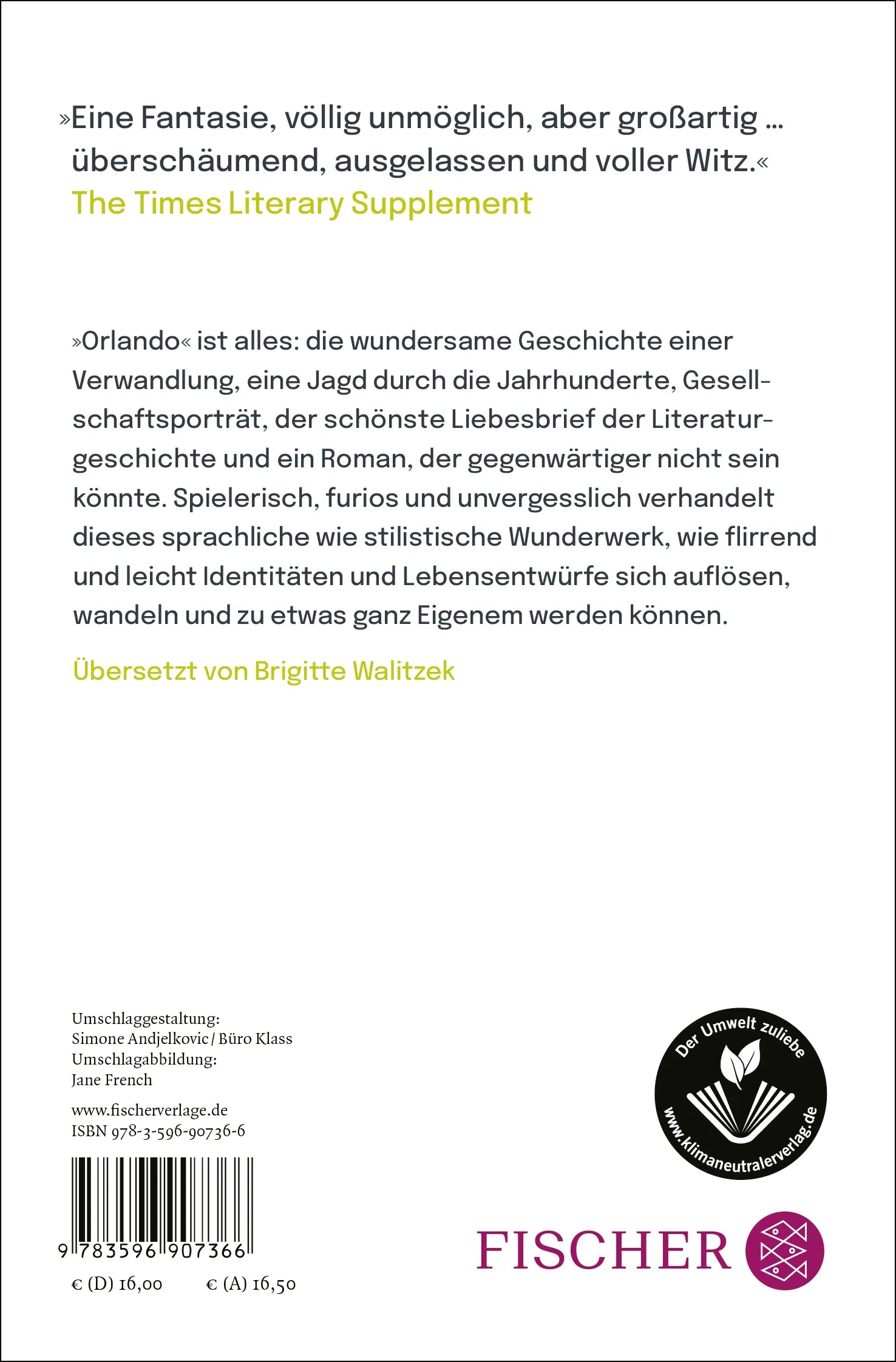 Buchrückseite von 'Orlando' mit Klappentext - Taschenbuch