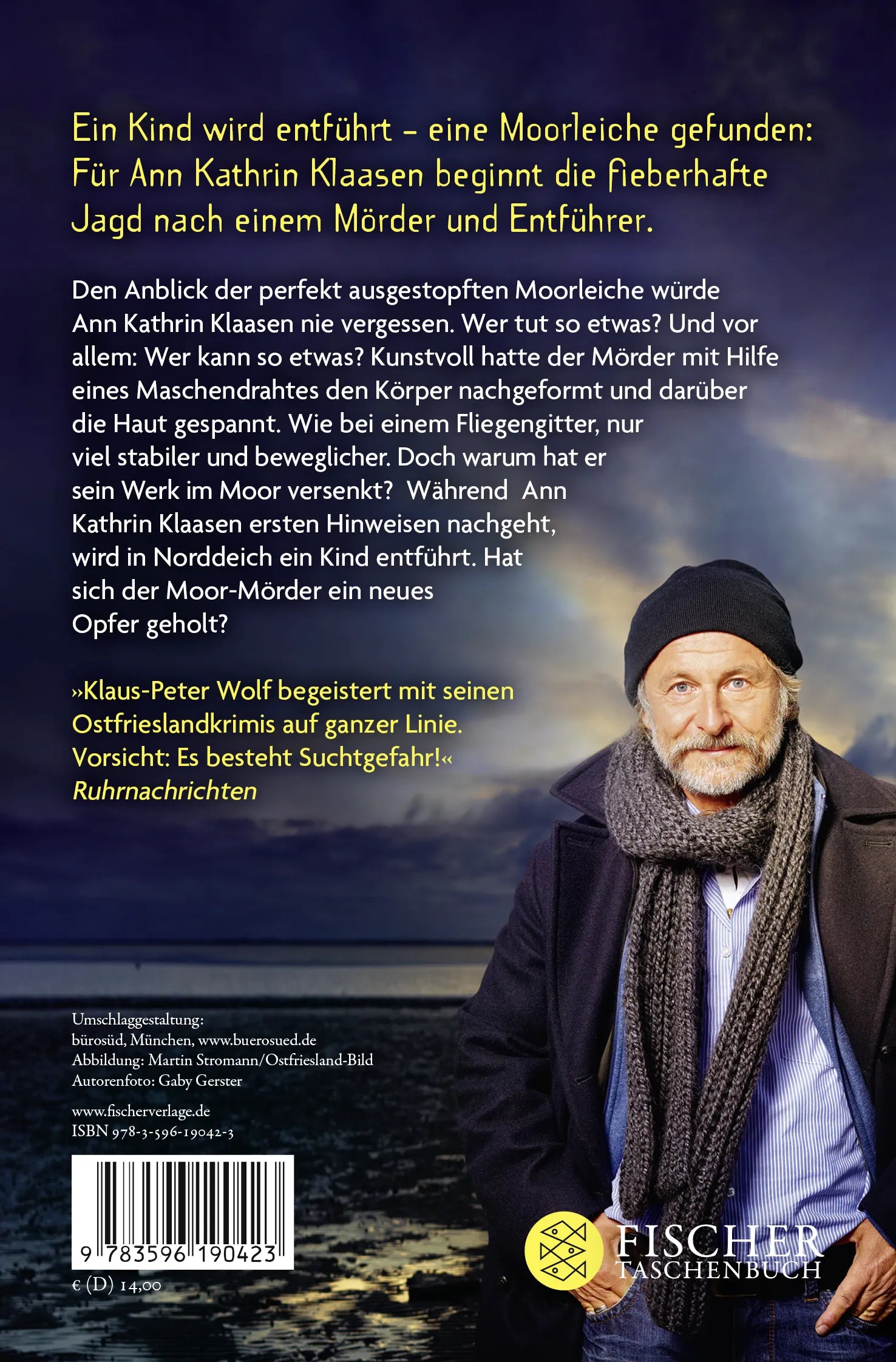 Buchrückseite von 'Ostfriesenmoor' mit Klappentext - Taschenbuch