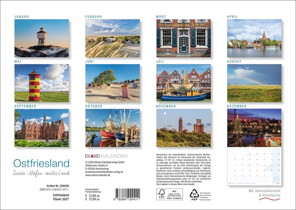 Ostfriesland Kalender 2027 - Inseln · Häfen · weites Land – Ansicht