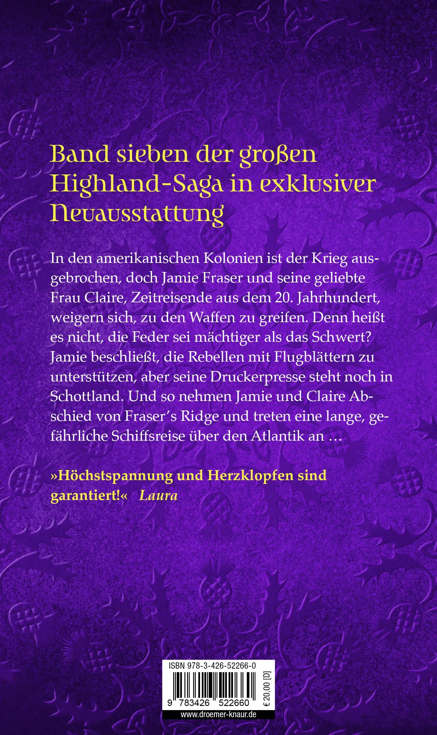 Buchrückseite von 'Outlander - Echo der Hoffnung' mit Klappentext - Paperback
