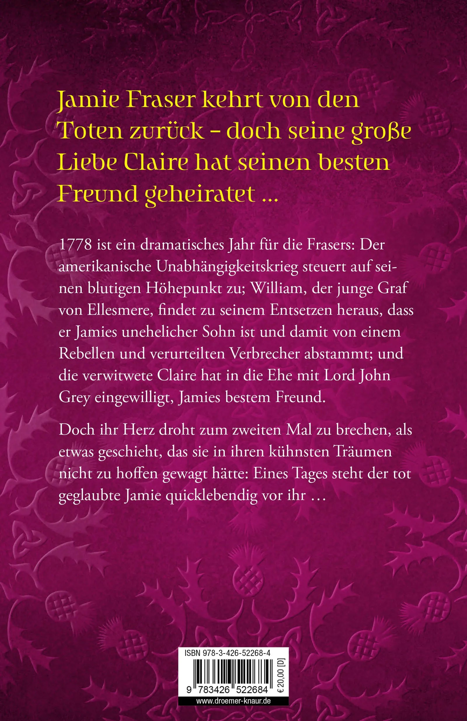 Buchrückseite von 'Outlander - Ein Schatten von Verrat und Liebe' mit Klappentext - Paperback