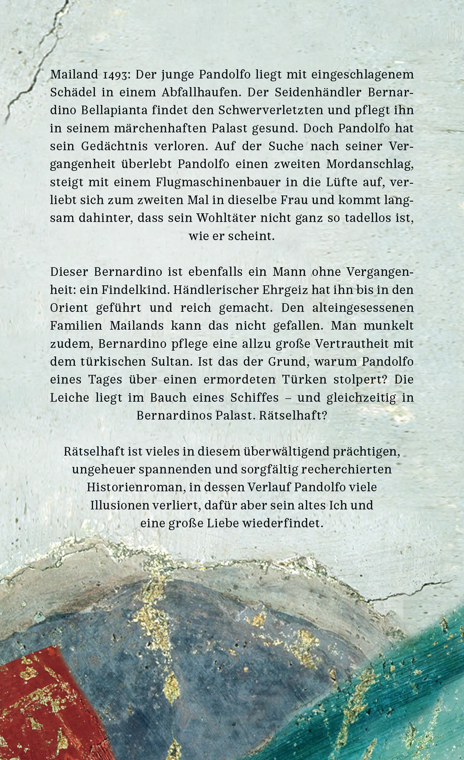 Buchrückseite von 'Pandolfo' mit Klappentext - Gebundene Ausgabe