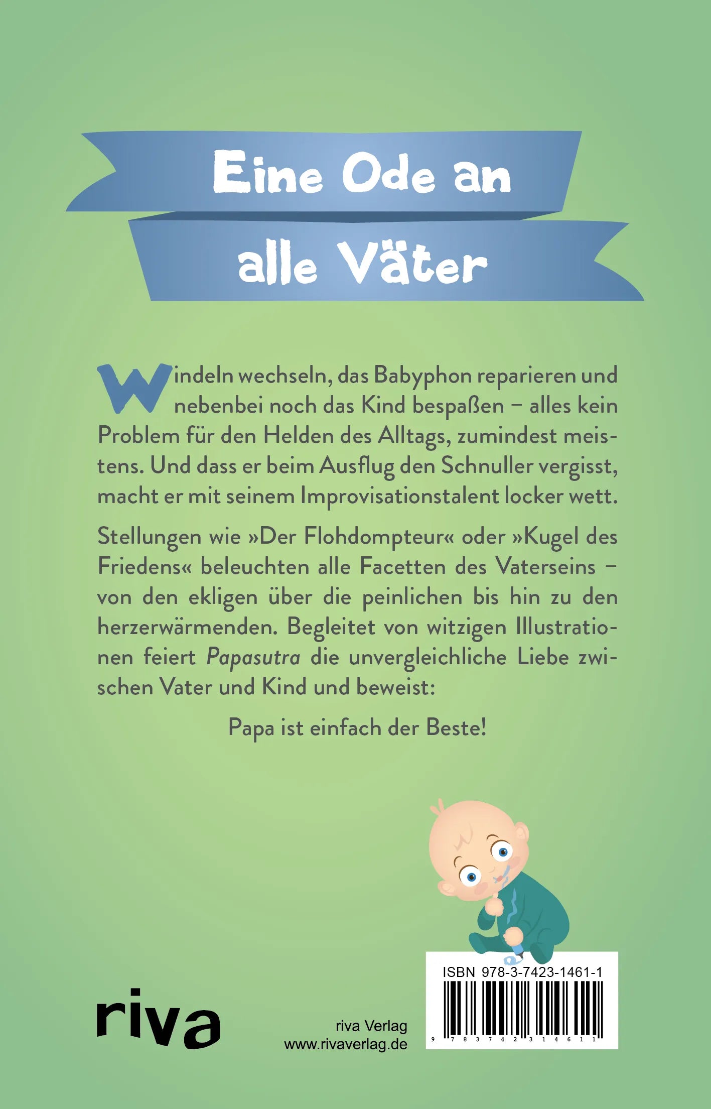 Buchrückseite von 'Papasutra' mit Klappentext - Gebundene Ausgabe