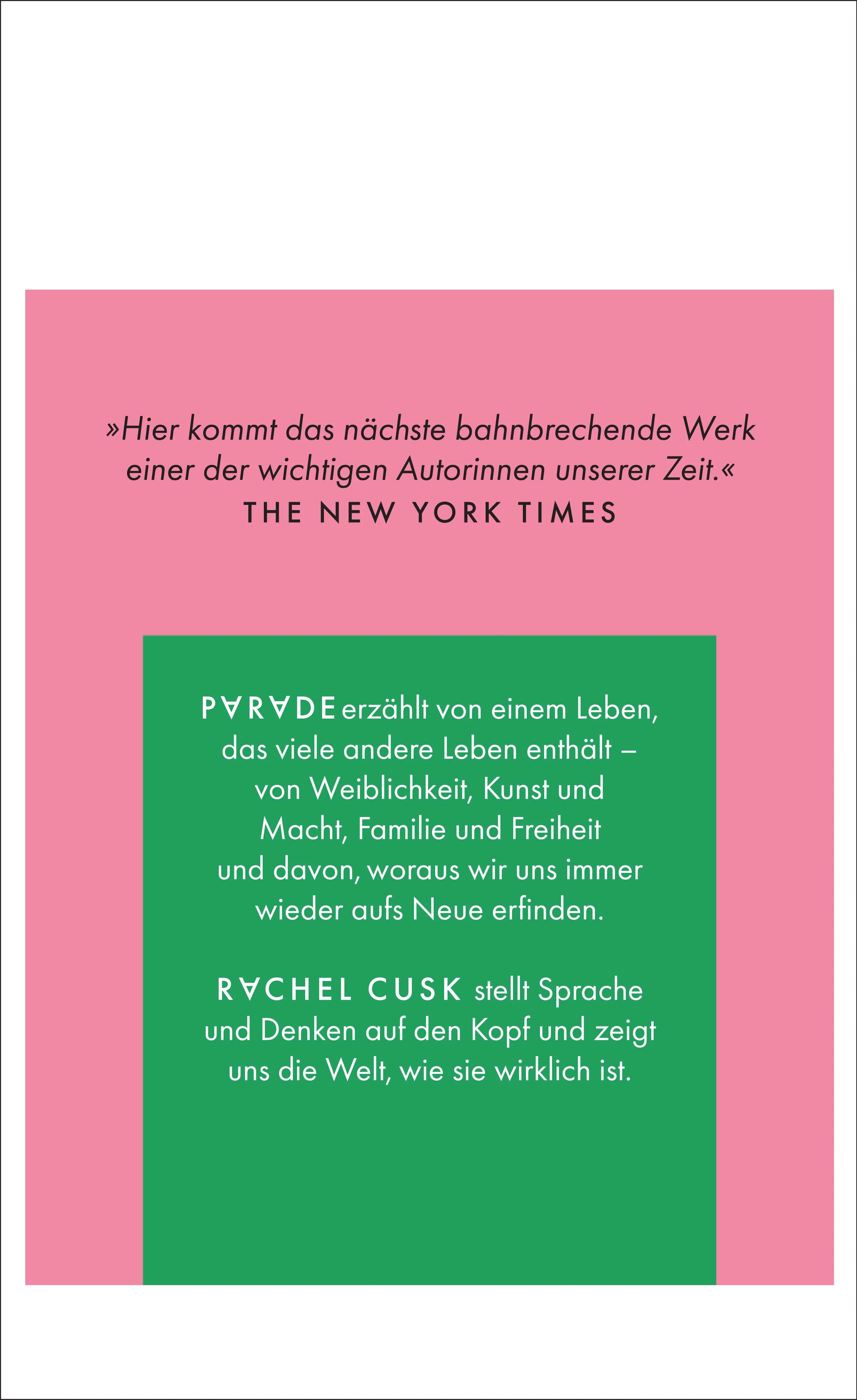 Buchrückseite von 'Parade' mit Klappentext - Gebundene Ausgabe