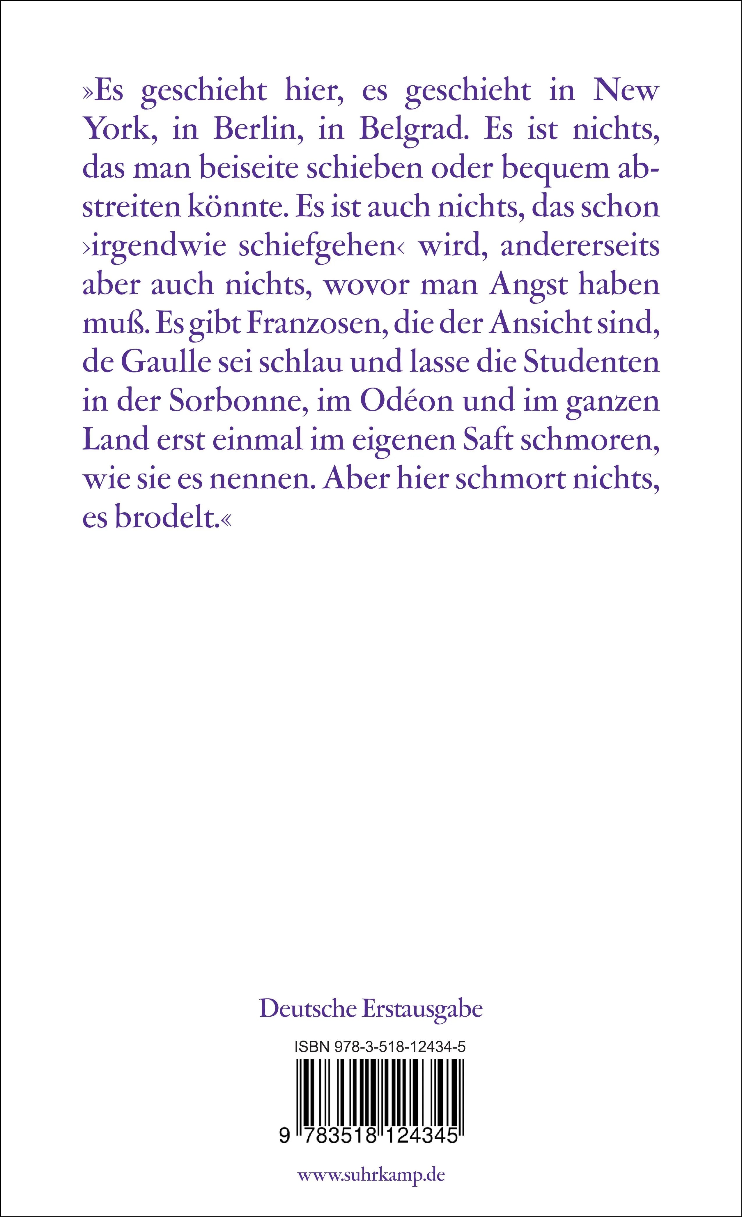 Buchrückseite von 'Paris, Mai 1968' mit Klappentext - Taschenbuch