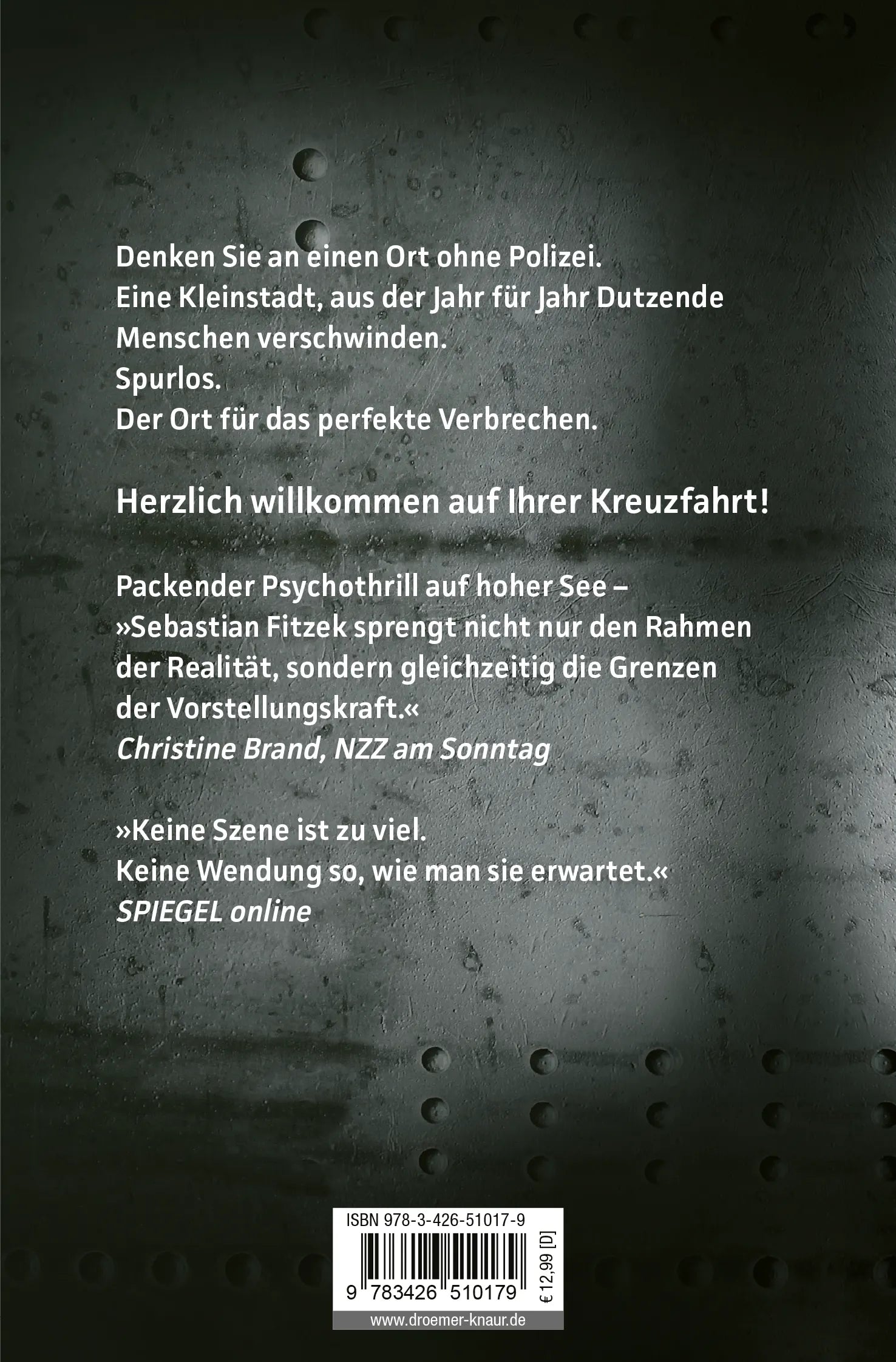 Buchrückseite von 'Passagier 23' mit Klappentext - Taschenbuch