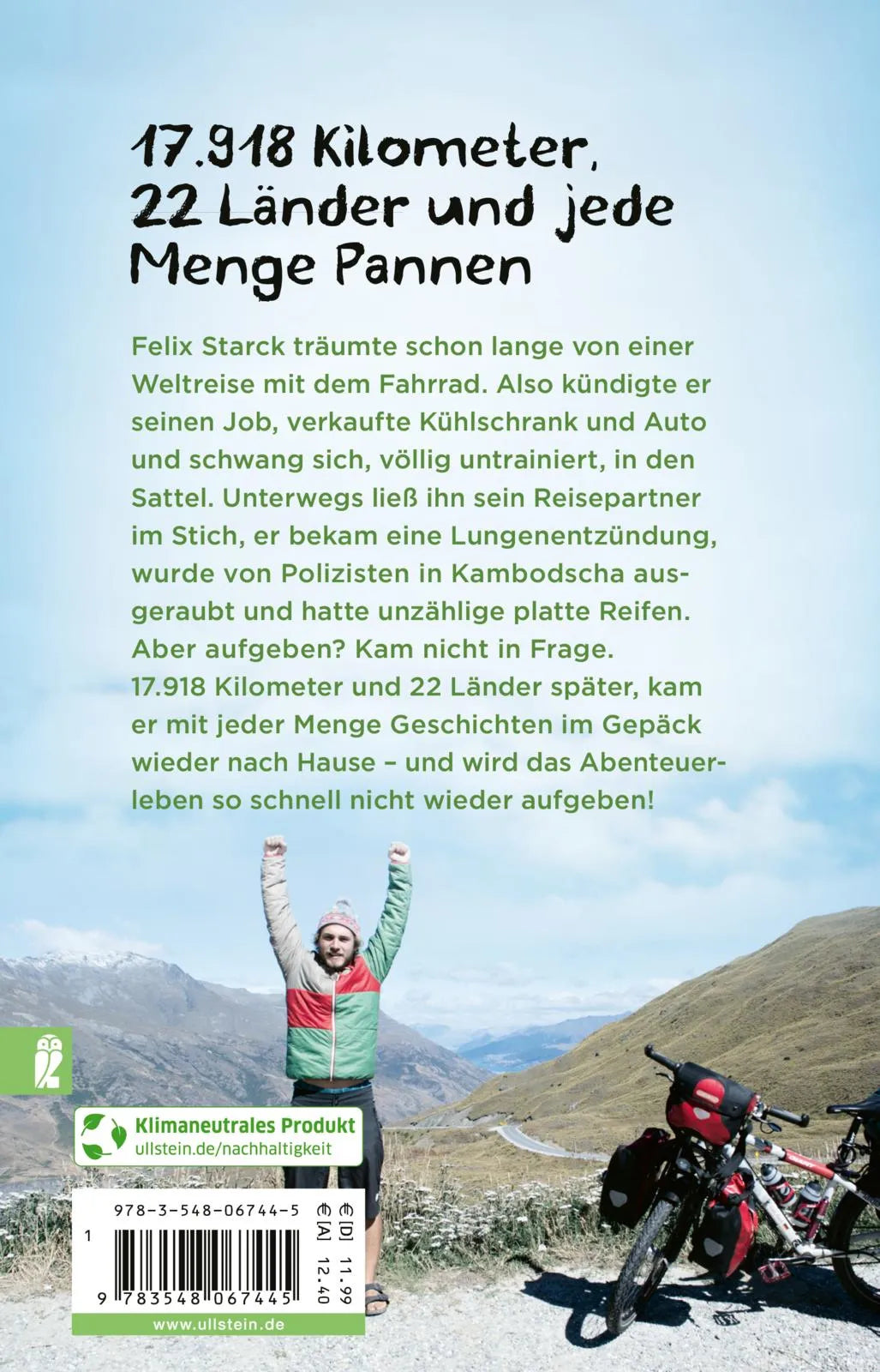 Buchrückseite von 'Pedal the World' mit Klappentext - Taschenbuch