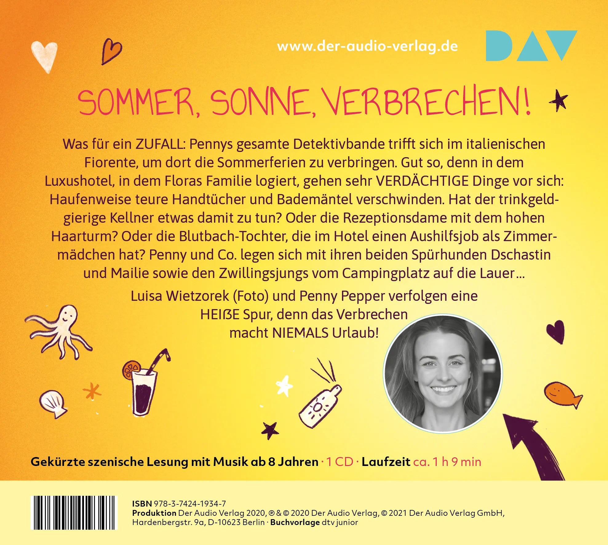 Buchrückseite von 'Penny Pepper – Teil 5: Spione am Strand' mit Klappentext - Hörbuch (CD)