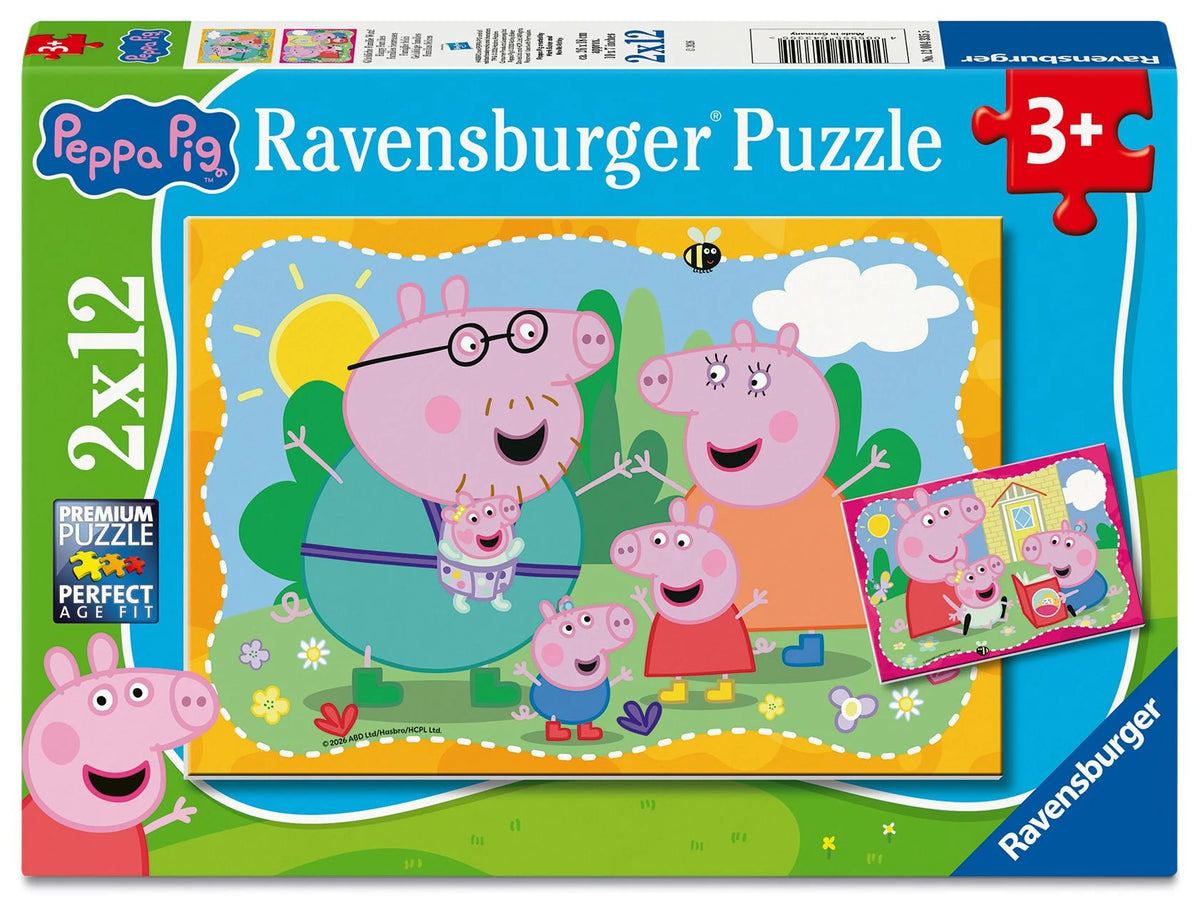 Kinderpuzzle: Kinderpuzzle 2x12 Teile - Peppa Wutz - Glückliche Familie Wutz!