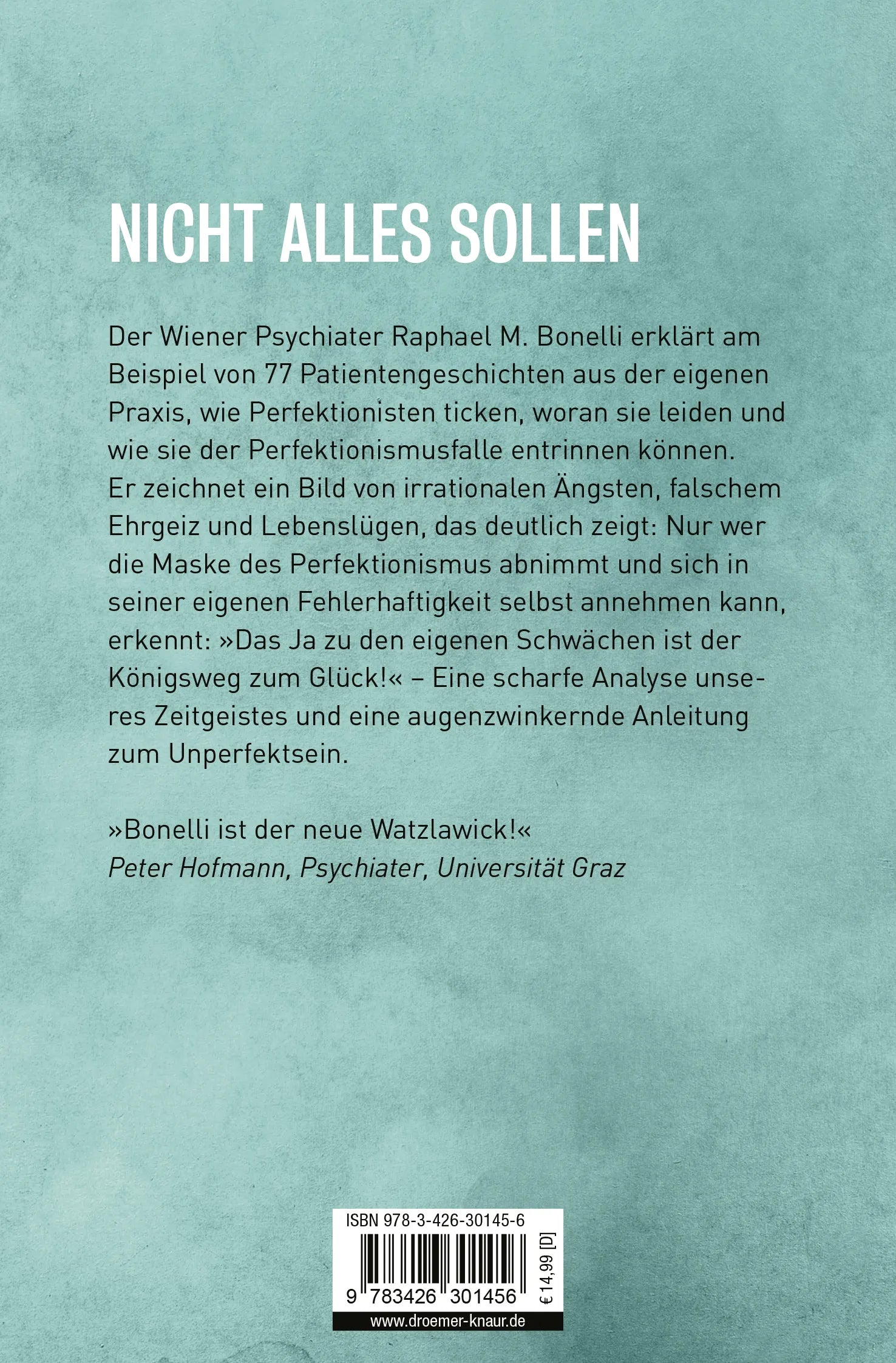 Buchrückseite von 'Perfektionismus' mit Klappentext - Taschenbuch