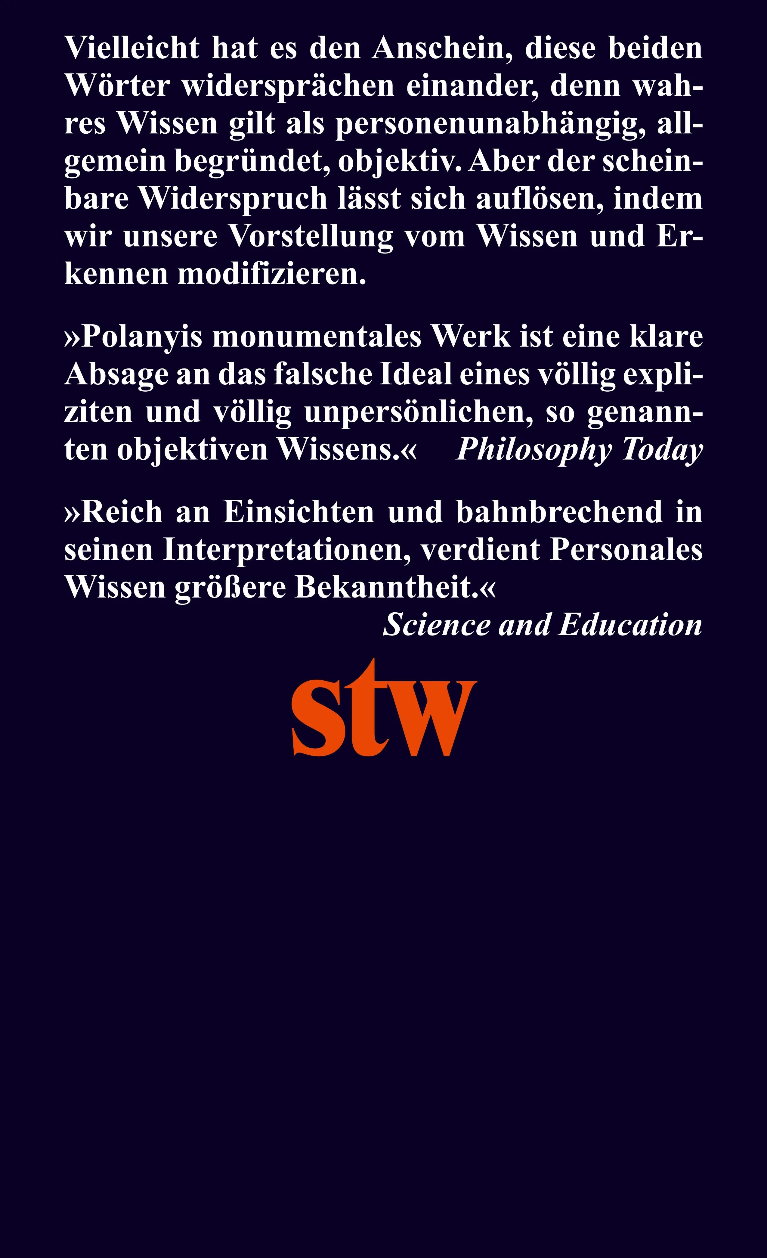 Buchrückseite von 'Personales Wissen' mit Klappentext - Taschenbuch