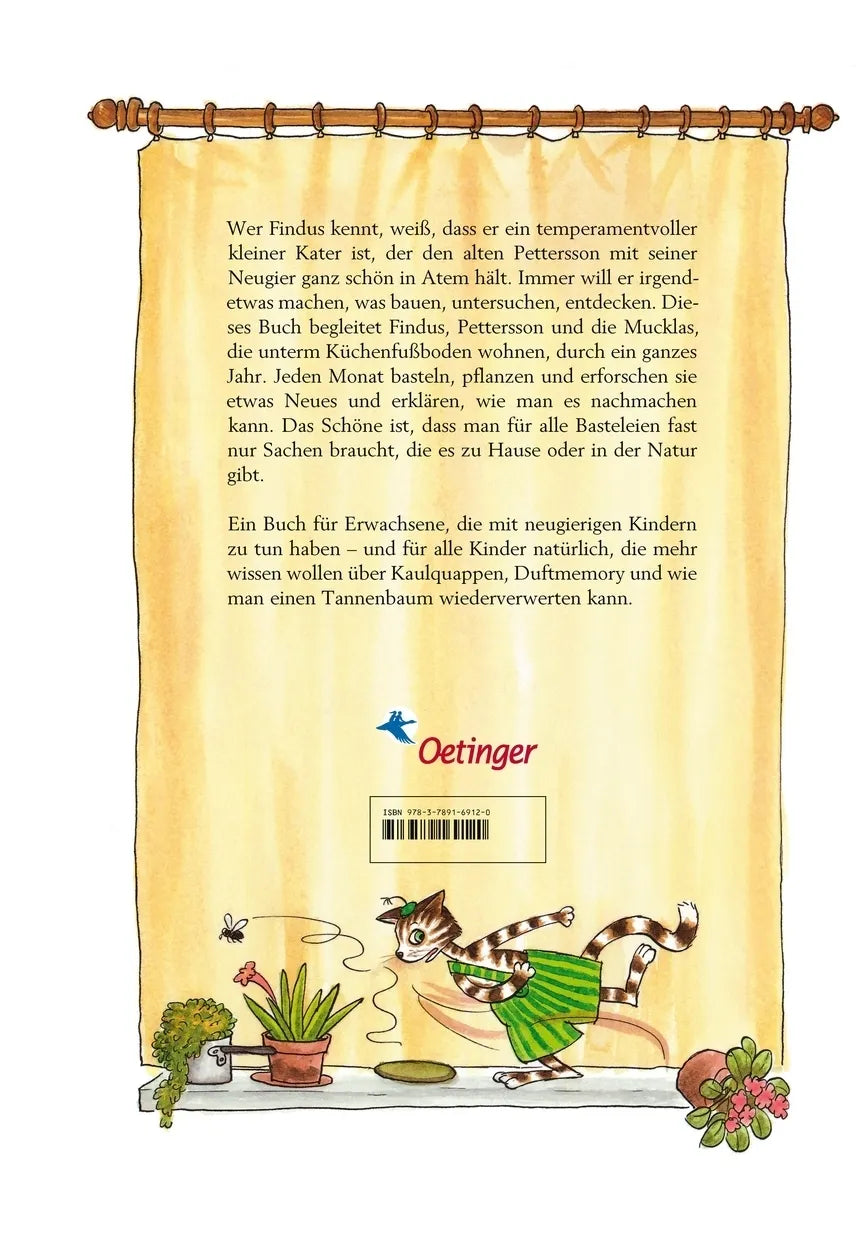 Buchrückseite von 'Pettersson und Findus. Mit Findus durchs ganze Jahr' mit Klappentext - Gebundene Ausgabe