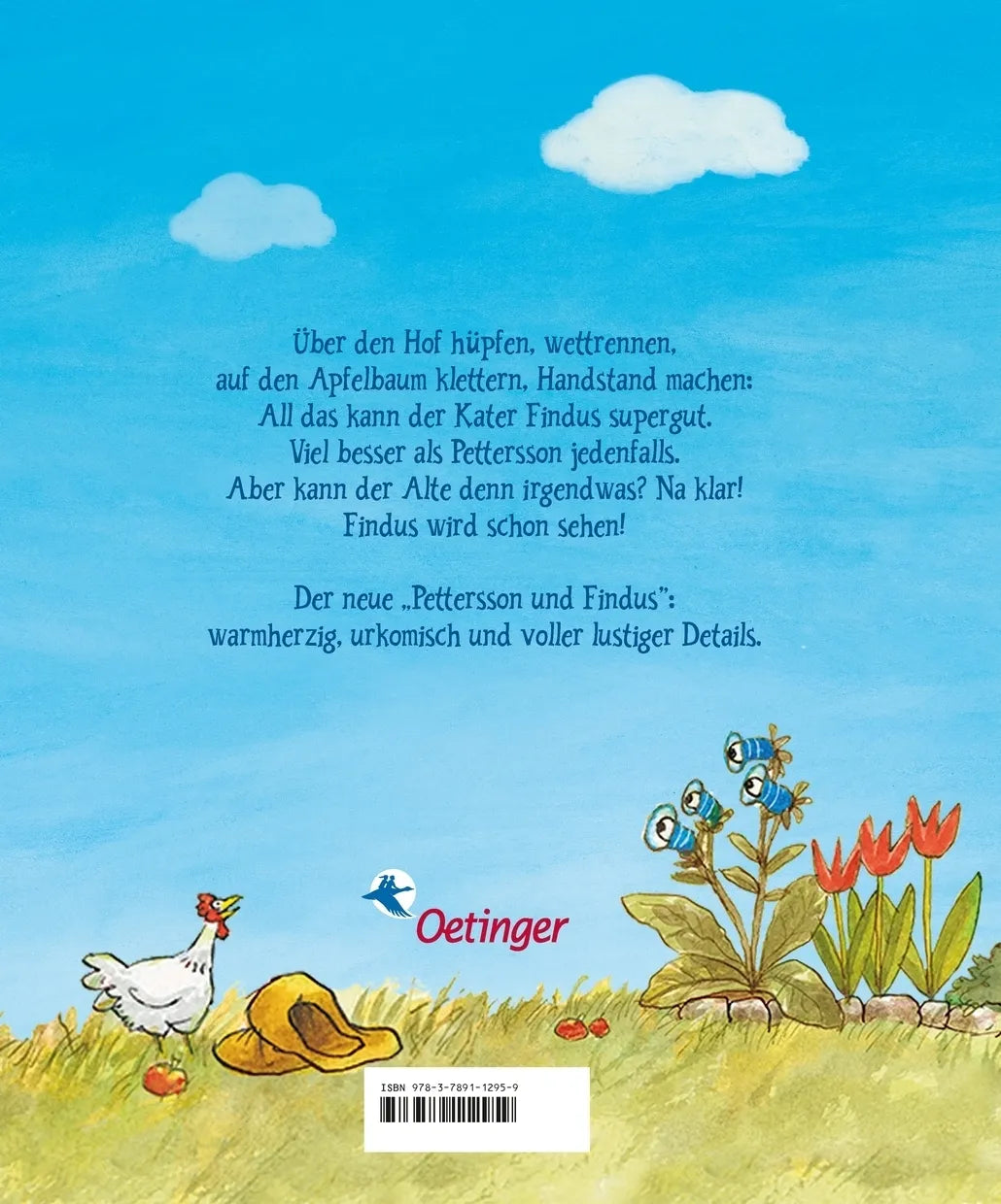 Buchrückseite von 'Pettersson und Findus. Schau mal, was ich kann, Pettersson!' mit Klappentext - Gebundene Ausgabe