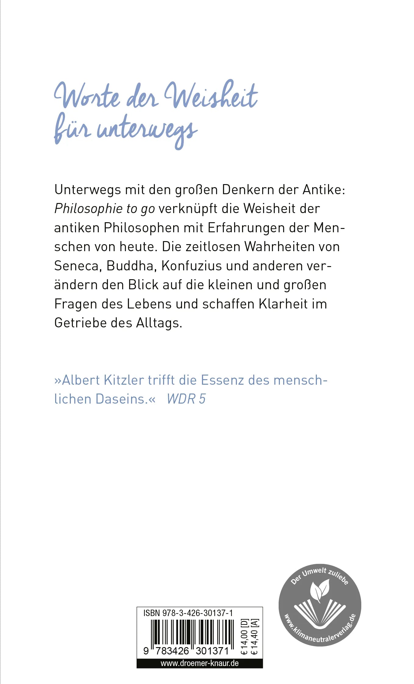 Buchrückseite von 'Philosophie to go' mit Klappentext - Taschenbuch