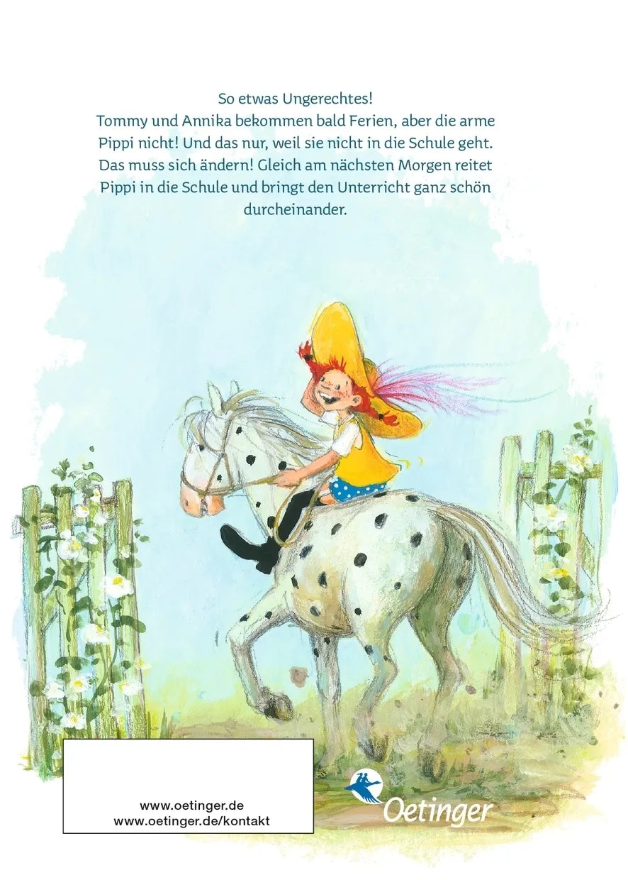 Buchrückseite von 'Pippi geht in die Schule' mit Klappentext - Gebundene Ausgabe