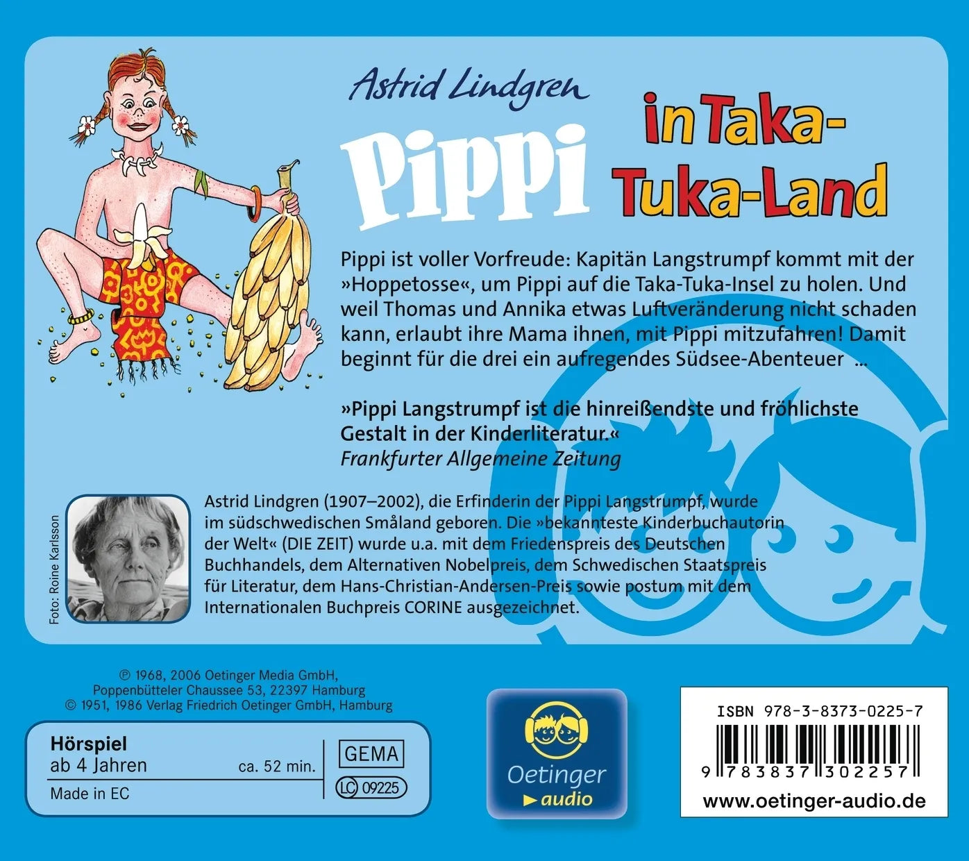 Buchrückseite von 'Pippi Langstrumpf 3. Pippi in Taka-Tuka-Land. Hörspielklassiker' mit Klappentext - Hörbuch (CD)