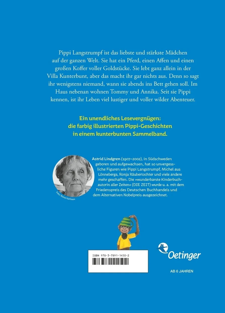 Buchrückseite von 'Pippi Langstrumpf. Alle Abenteuer in einem Band' mit Klappentext - Gebundene Ausgabe