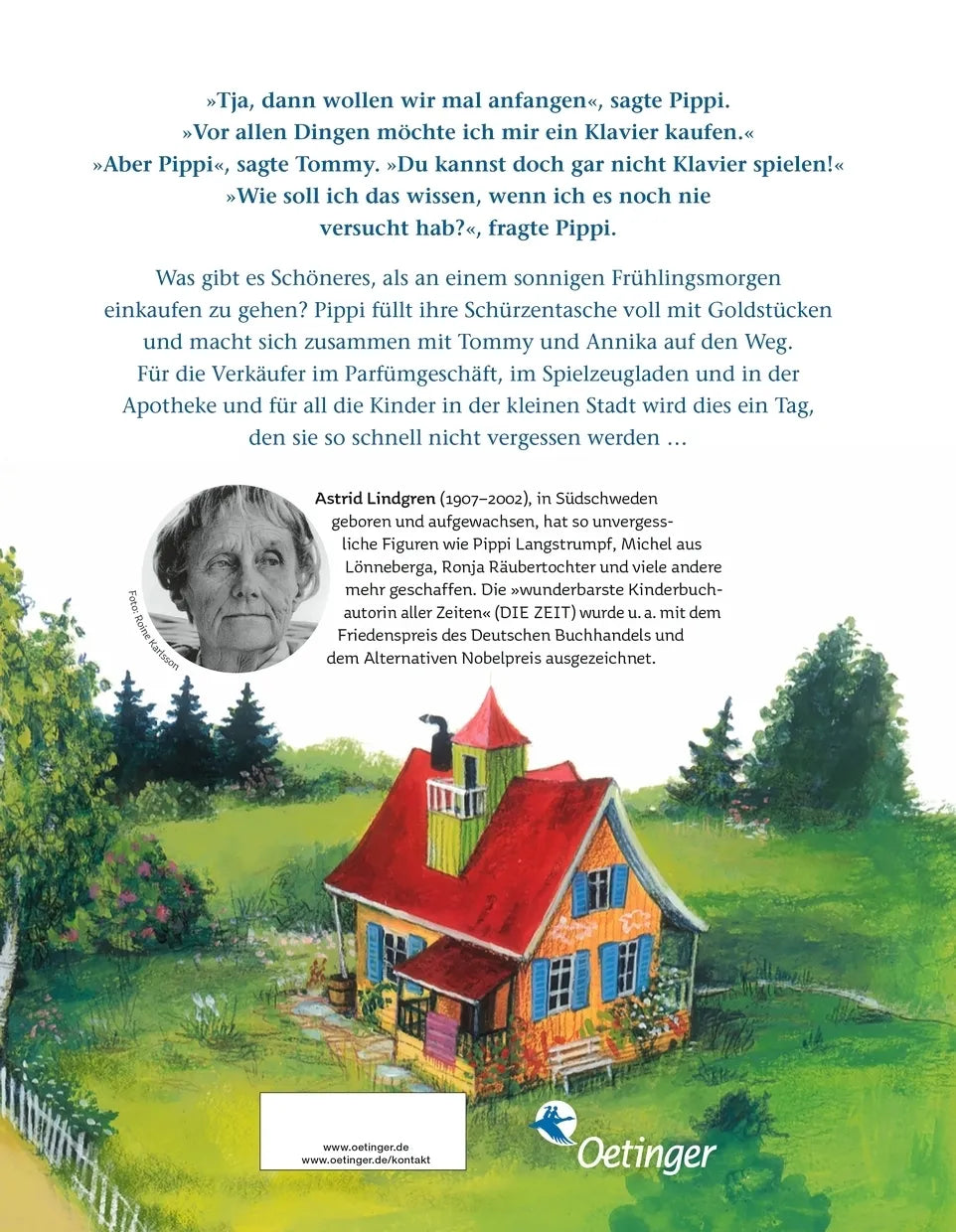 Buchrückseite von 'Pippi Langstrumpf geht einkaufen' mit Klappentext - Gebundene Ausgabe