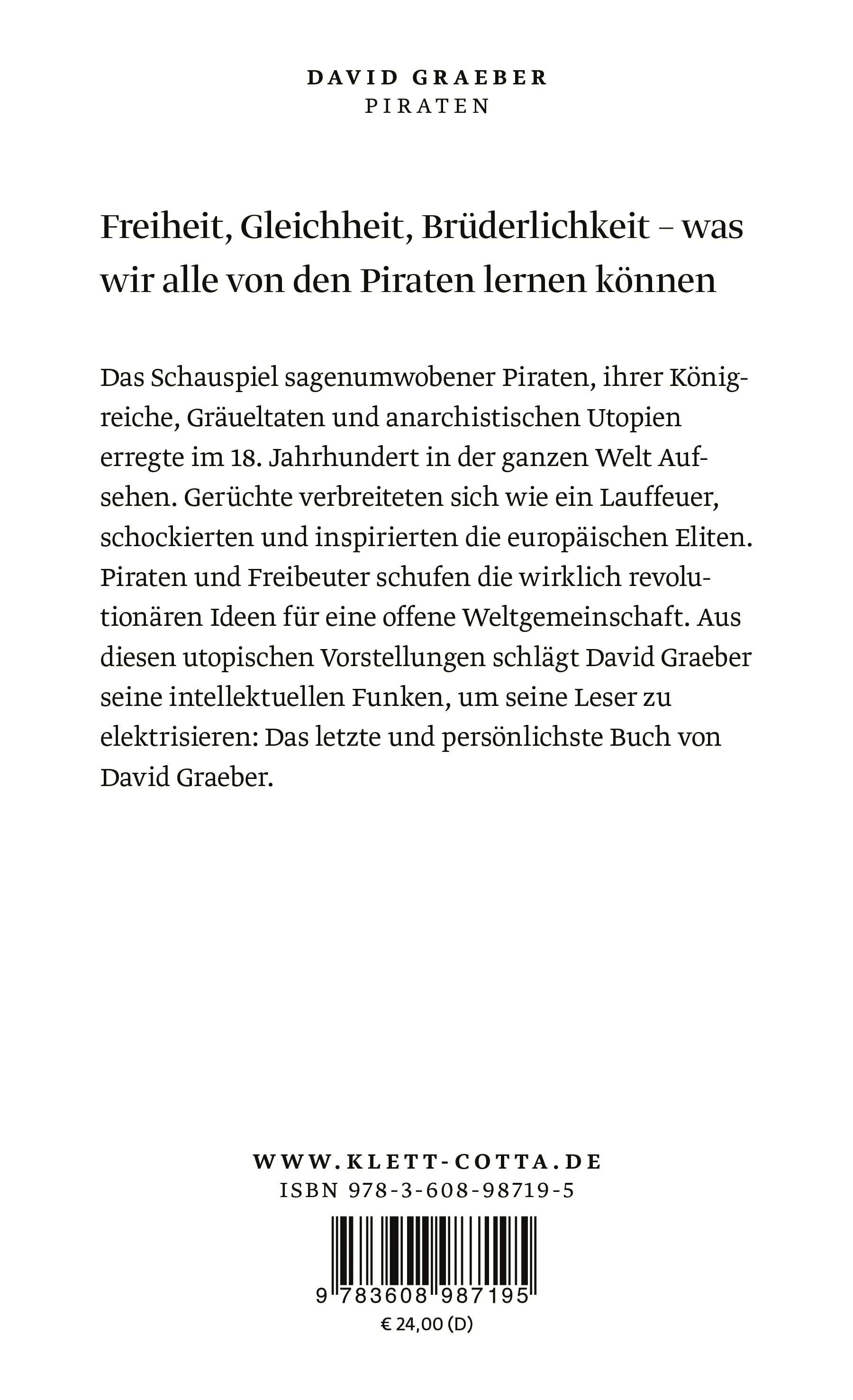 Buchrückseite von 'Piraten' mit Klappentext - Gebundene Ausgabe