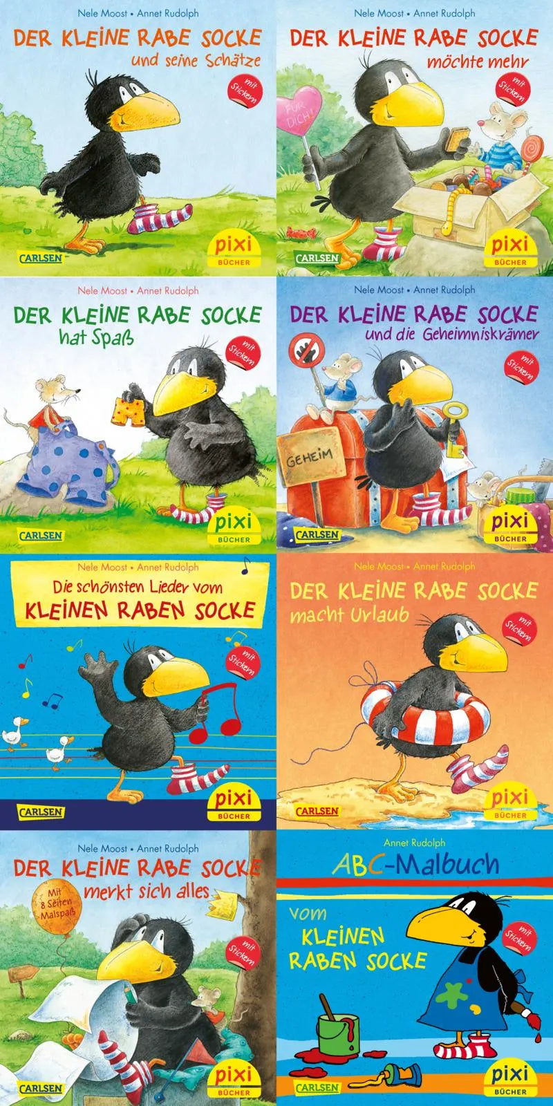 Cover: Pixi-8er-Set 193: Der kleine Rabe Socke mit Stickern (Buch) von Nele Moost