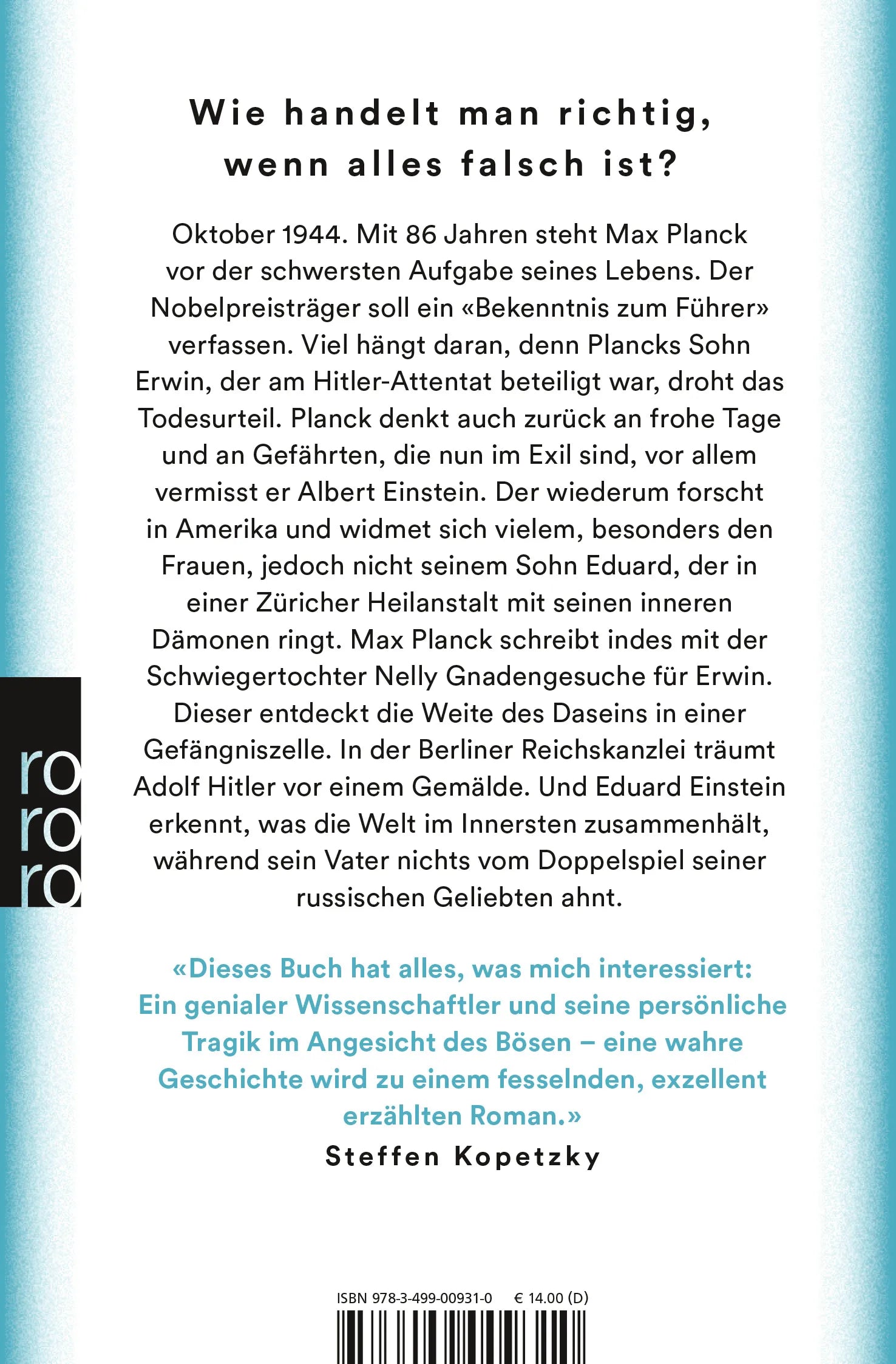 Buchrückseite von 'Planck oder Als das Licht seine Leichtigkeit verlor' mit Klappentext - Taschenbuch