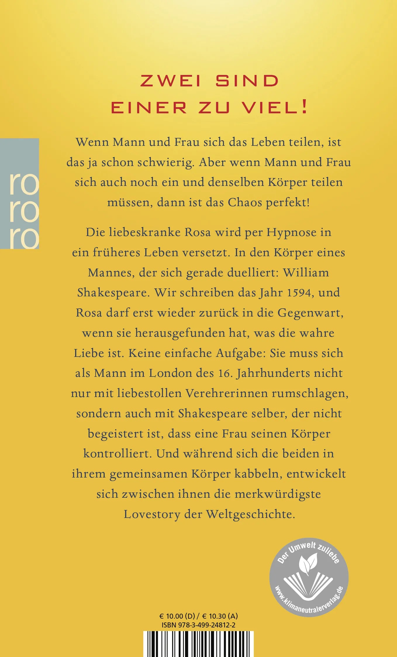 Buchrückseite von 'Plötzlich Shakespeare' mit Klappentext - Taschenbuch