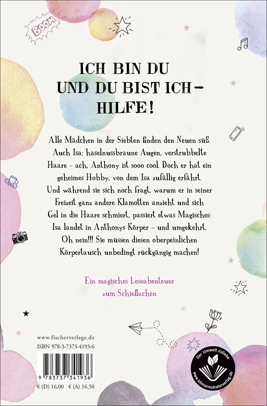Buchrückseite von 'Plötzlich vertauscht' mit Klappentext - Gebundene Ausgabe