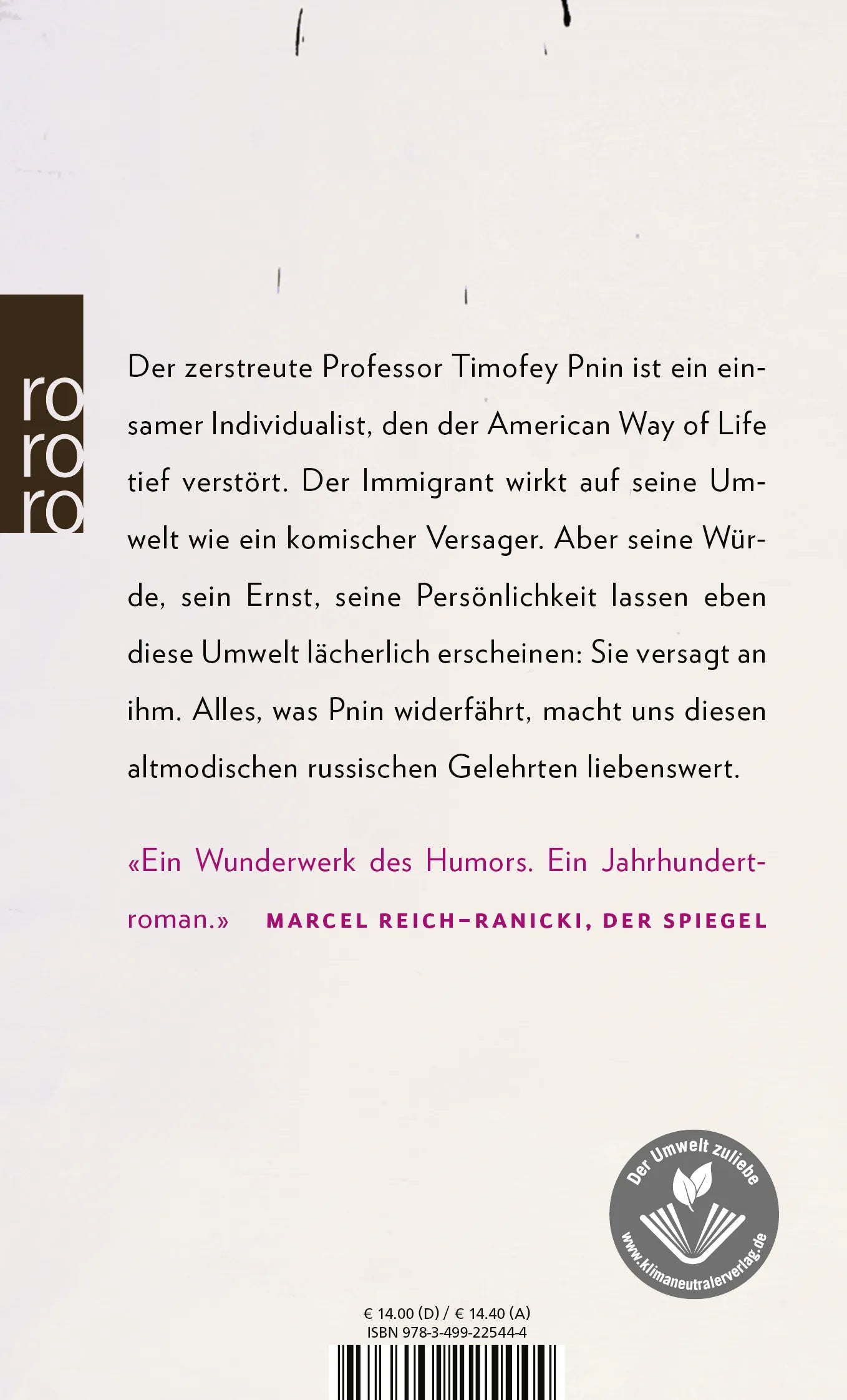 Buchrückseite von 'Pnin' mit Klappentext - Taschenbuch