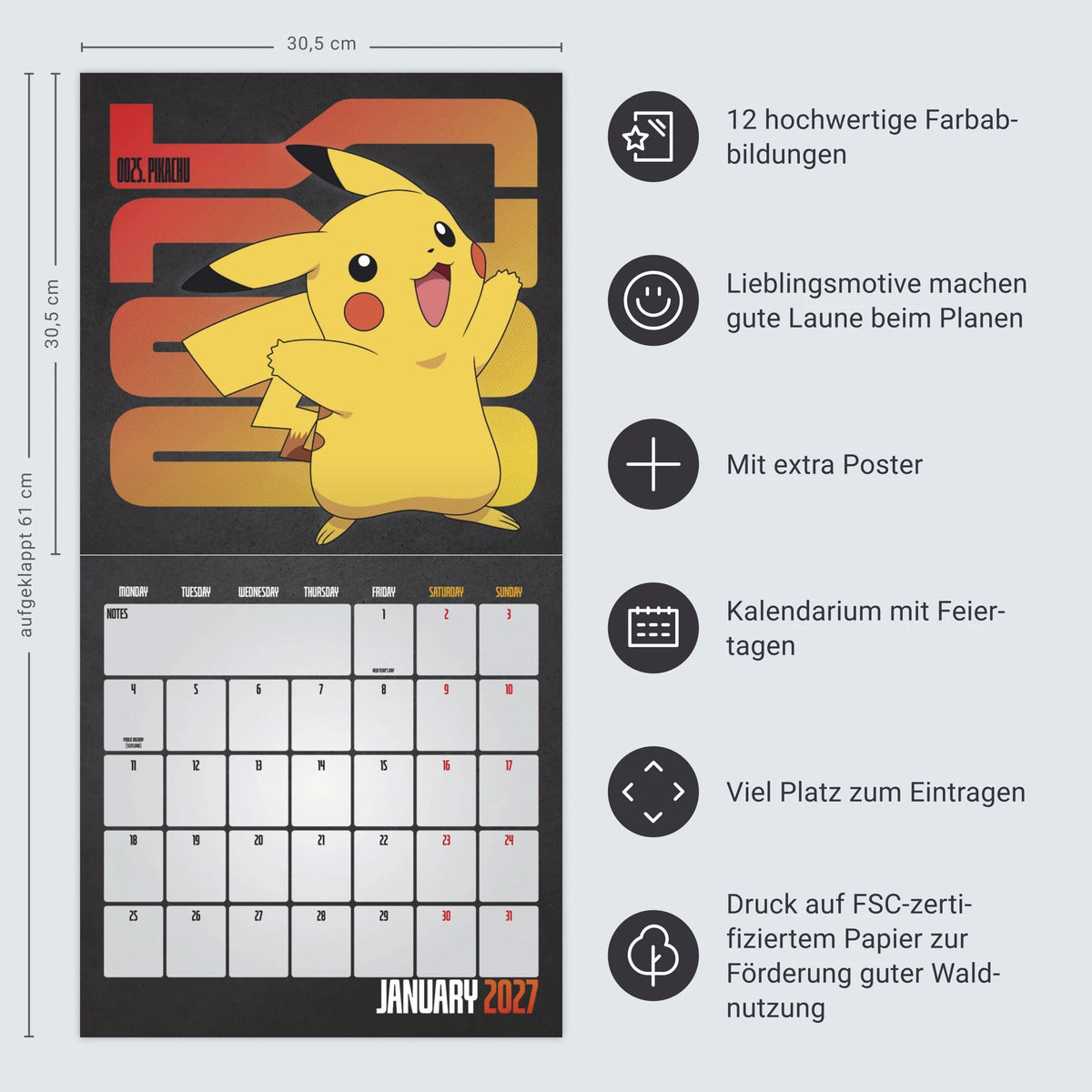 Pokémon Broschurkalender 2027 – Ansicht