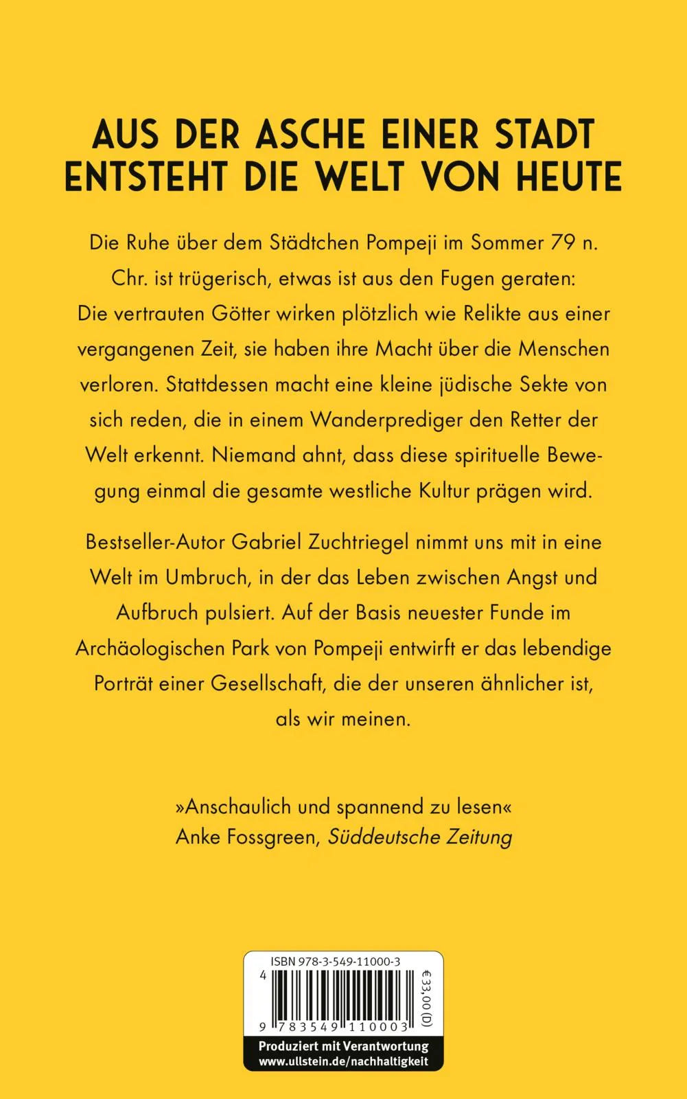 Buchrückseite von 'Pompejis letzter Sommer' mit Klappentext - Gebundene Ausgabe