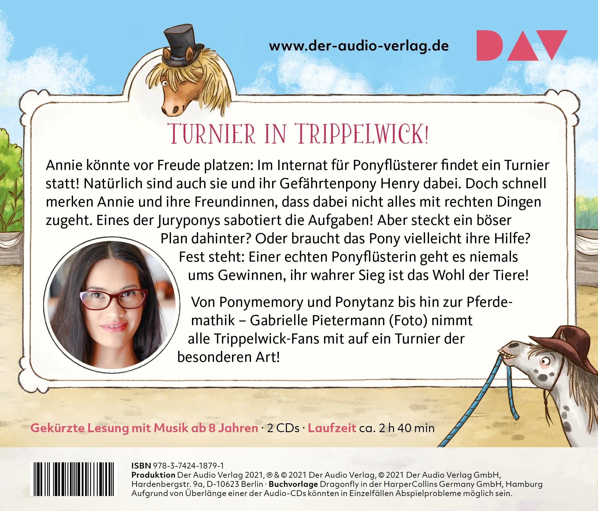 Buchrückseite von 'Ponyschule Trippelwick – Teil 4: Ponys flunkern nicht' mit Klappentext - Hörbuch (CD)