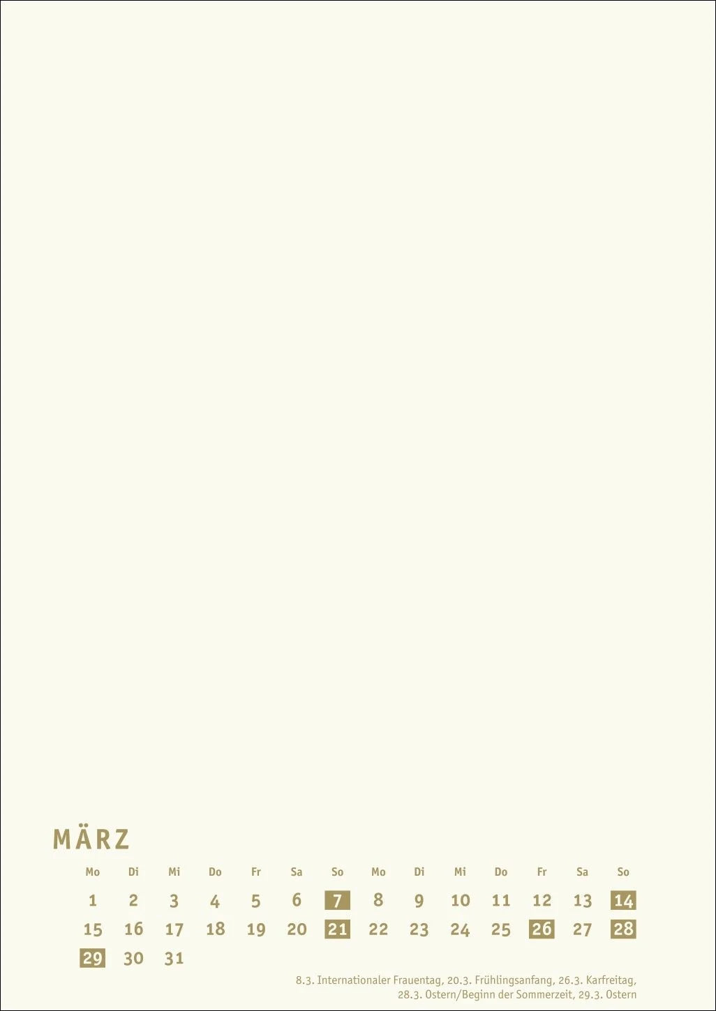 Premium-Bastelkalender gold A4 2027 – Ansicht