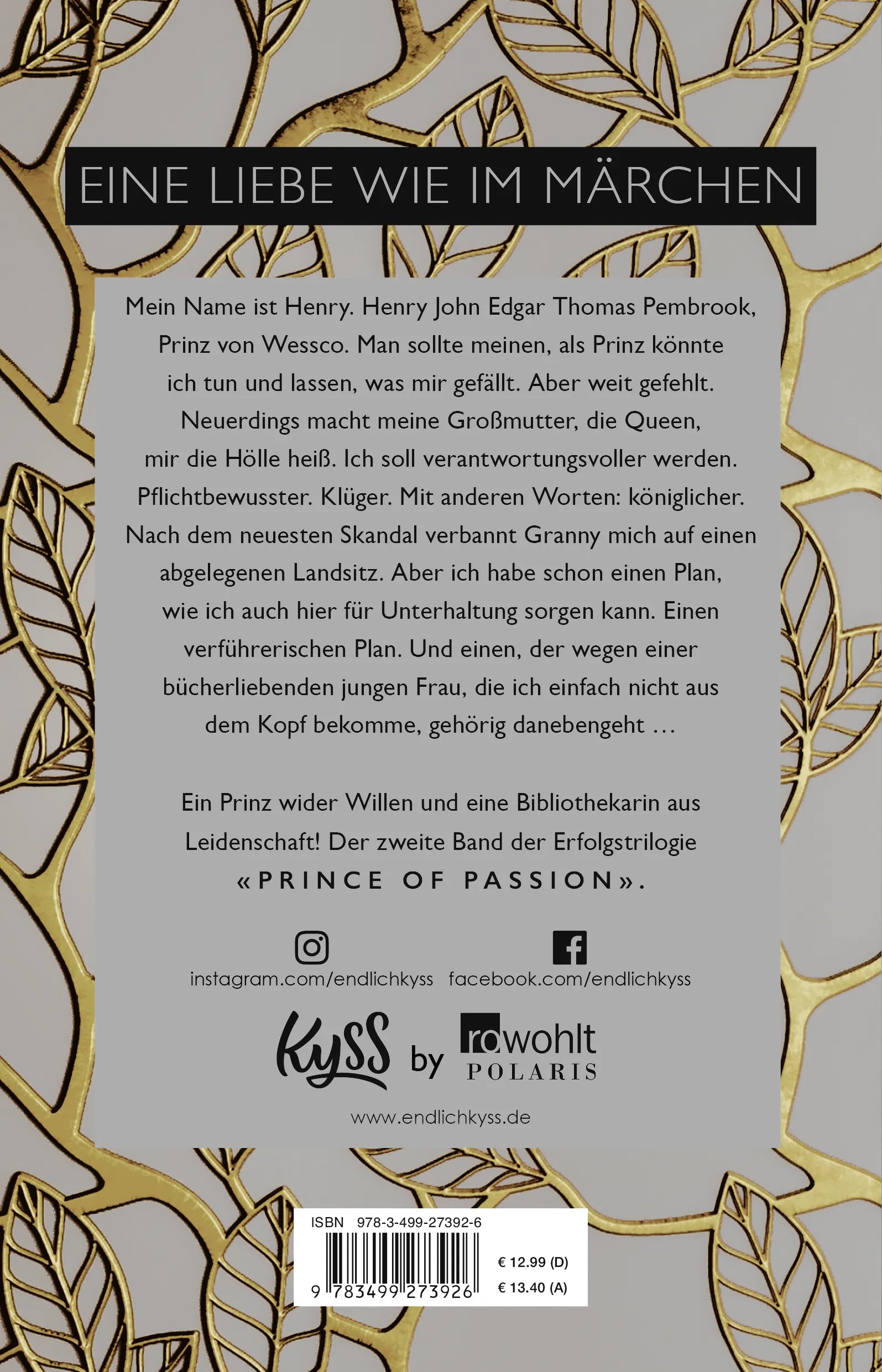 Buchrückseite von 'Prince of Passion – Henry' mit Klappentext - Paperback